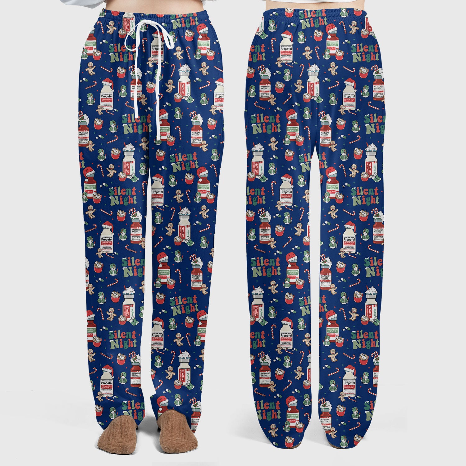 Christmas Medicine Scrub Set for Nurses - Silent Night Propofol Print Scrubs Pants and Top - Funny Holiday Medical Scrub Gift for Women RN CNA LPN