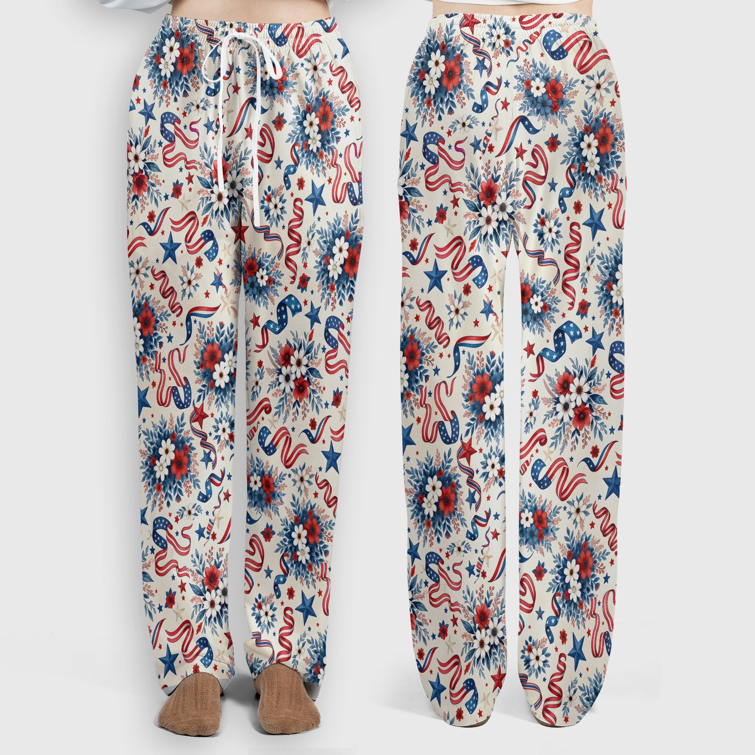 Patriotic Floral Ribbon Nurse for RN & CNA, Americana Healthcare Workers Uniform Scrub Set, Scrub Pants and V Neck Top