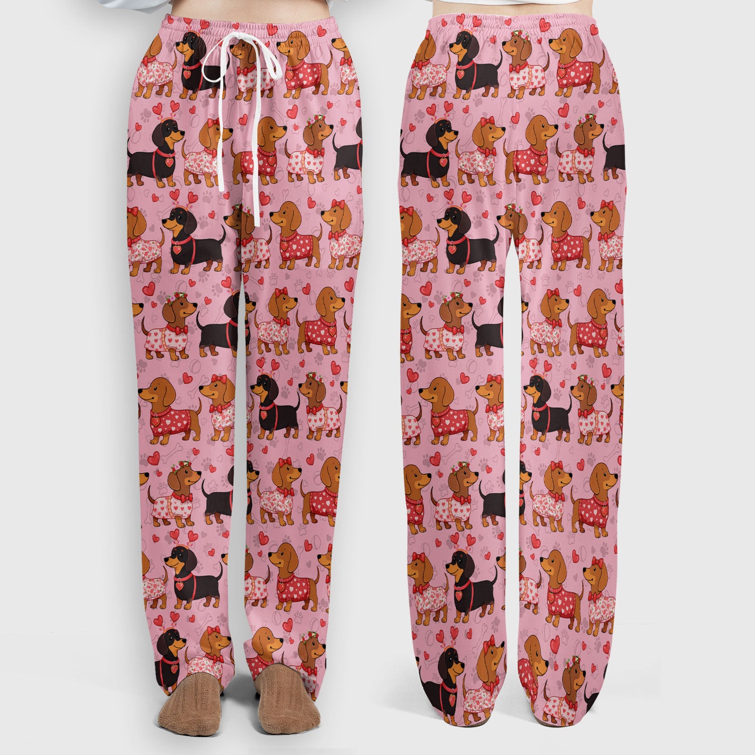 Valentine Dachshund Scrub Top, Wiener Dog Love Pattern Nurse Shirt, Breathable Fabrics Nursing Uniform