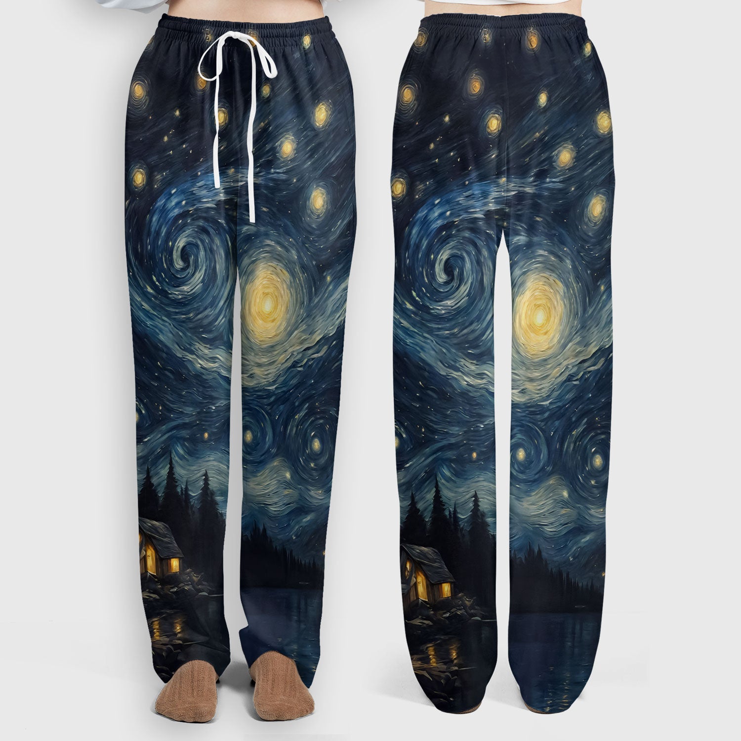 Cat Under Starry Night Sky Art Print Scrub Sets, Breathable Med Uniform