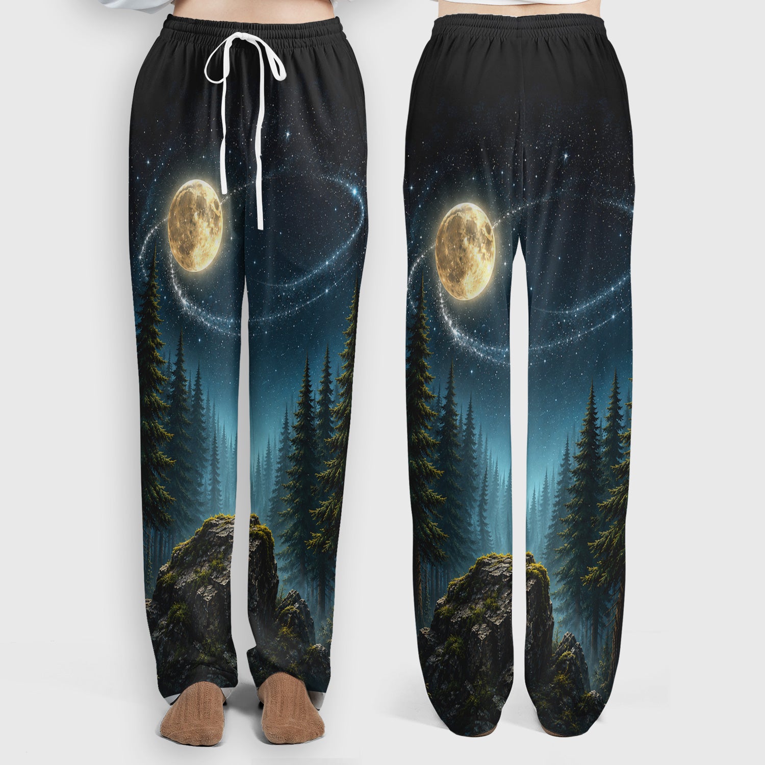 Raccoon On A Moonlit Branch Print Scrub Set, Scrub Pants and V Neck Top
