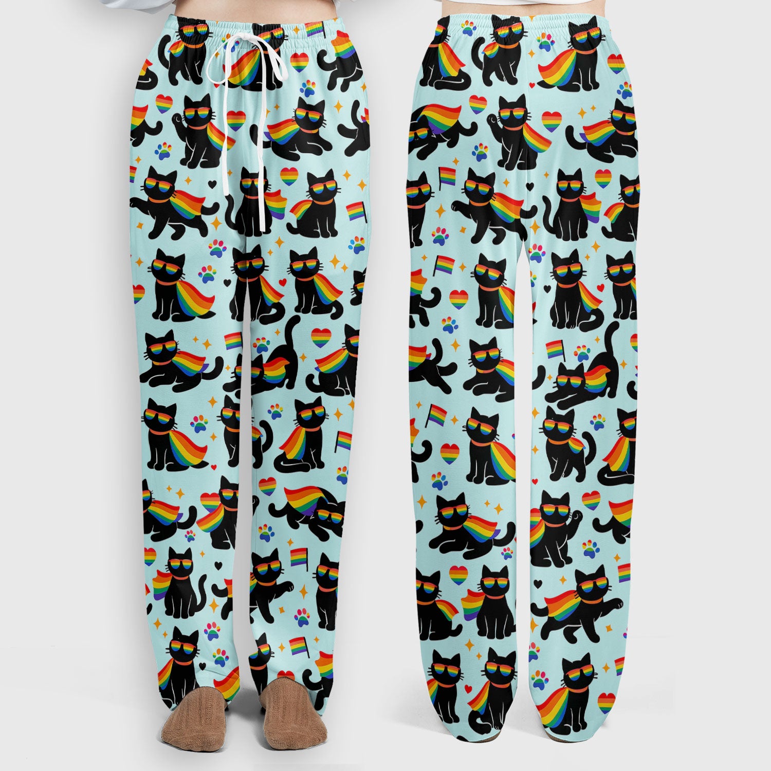 Rainbow Black Cat Pride Pattern Scrub Set, Breathable Med Uniform
