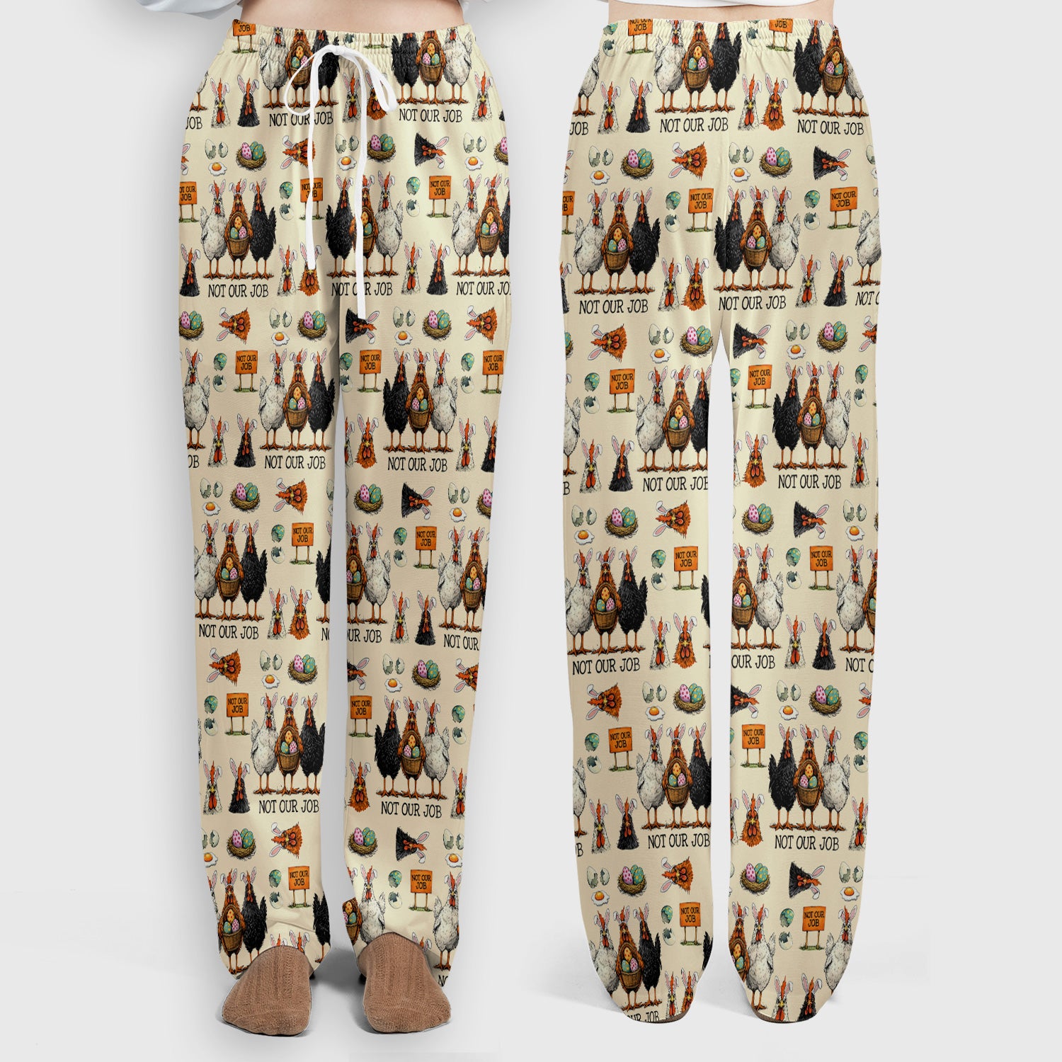 Funny Easter Chicken Humor Pattern Scrub Set, Scrub Pants and V Neck Top