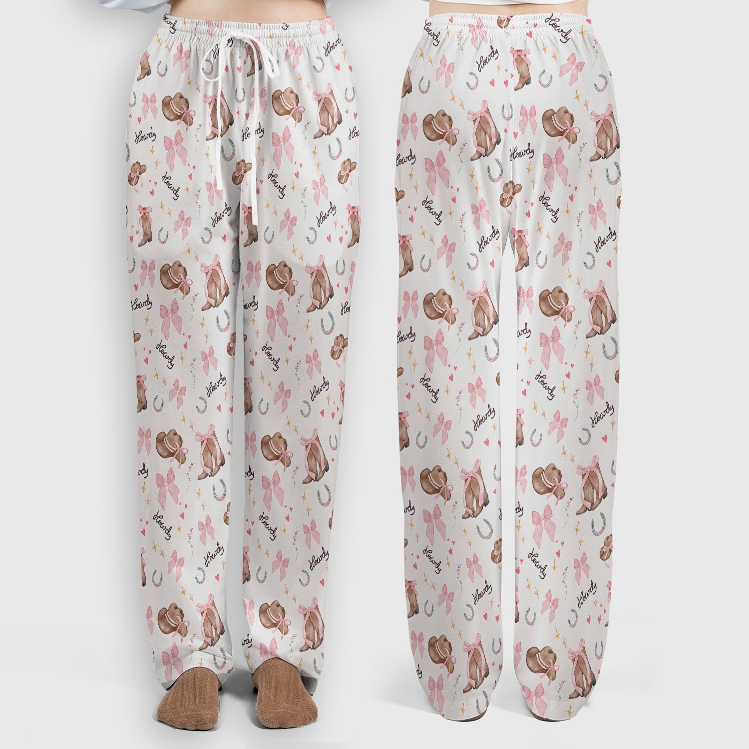 Cute Pink Cowgirl Boots Pattern Scrub Set, Scrub Pants and V Neck Top