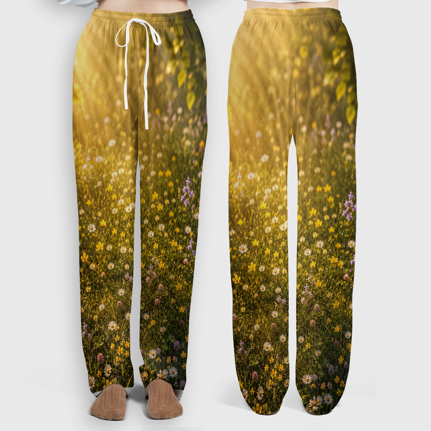 Smiling Raccoon Meadow Flower Pattern Scrub Set, Scrub Pants and V Neck Top