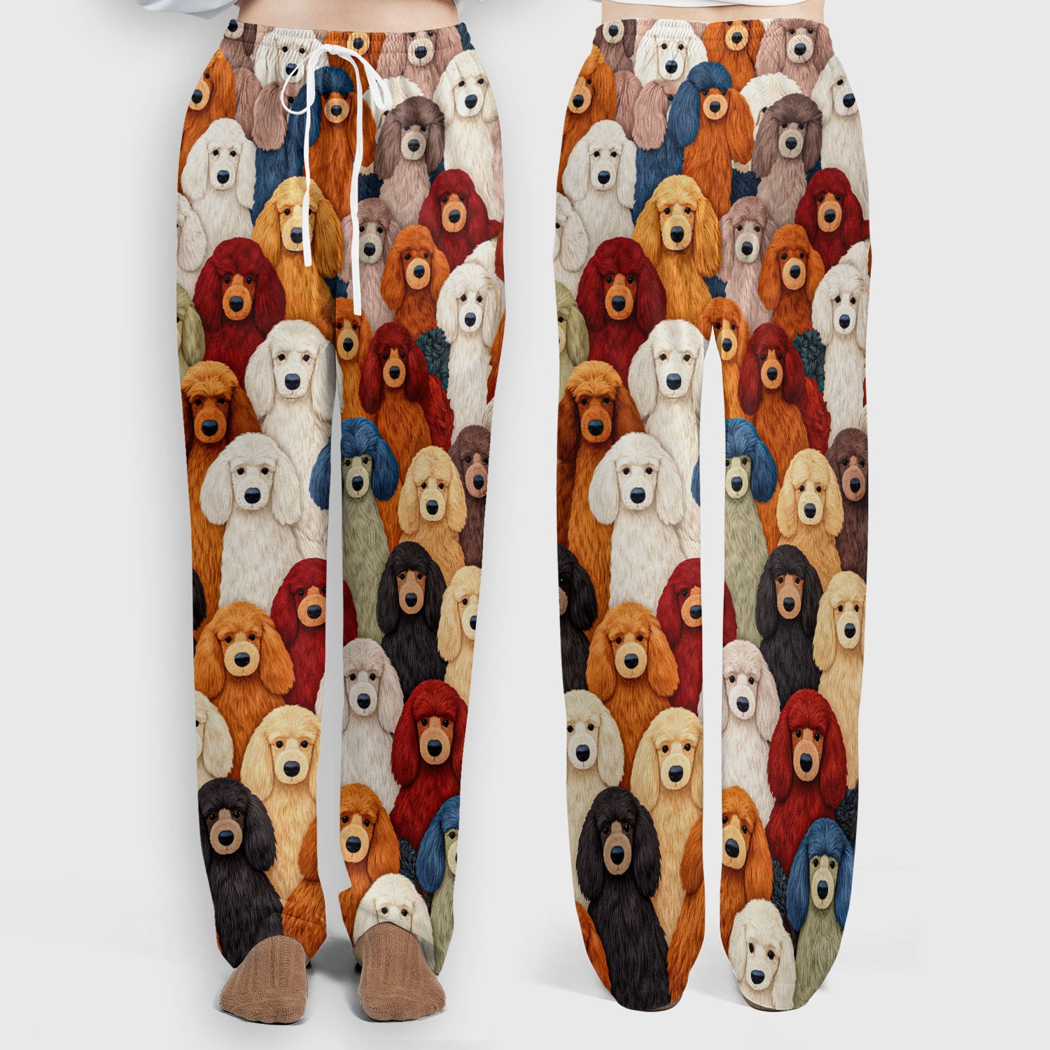 Multicolor Poodle Dog Pattern Scrub Set, Scrub Pants and V Neck Top