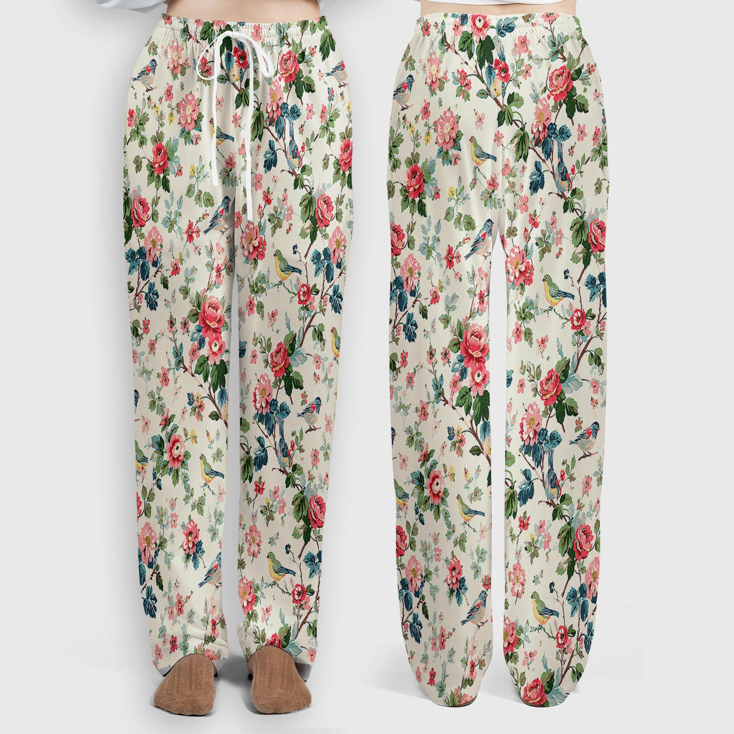 Songbird Rose Garden Pattern Scrub Set, Scrub Pants and V Neck Top