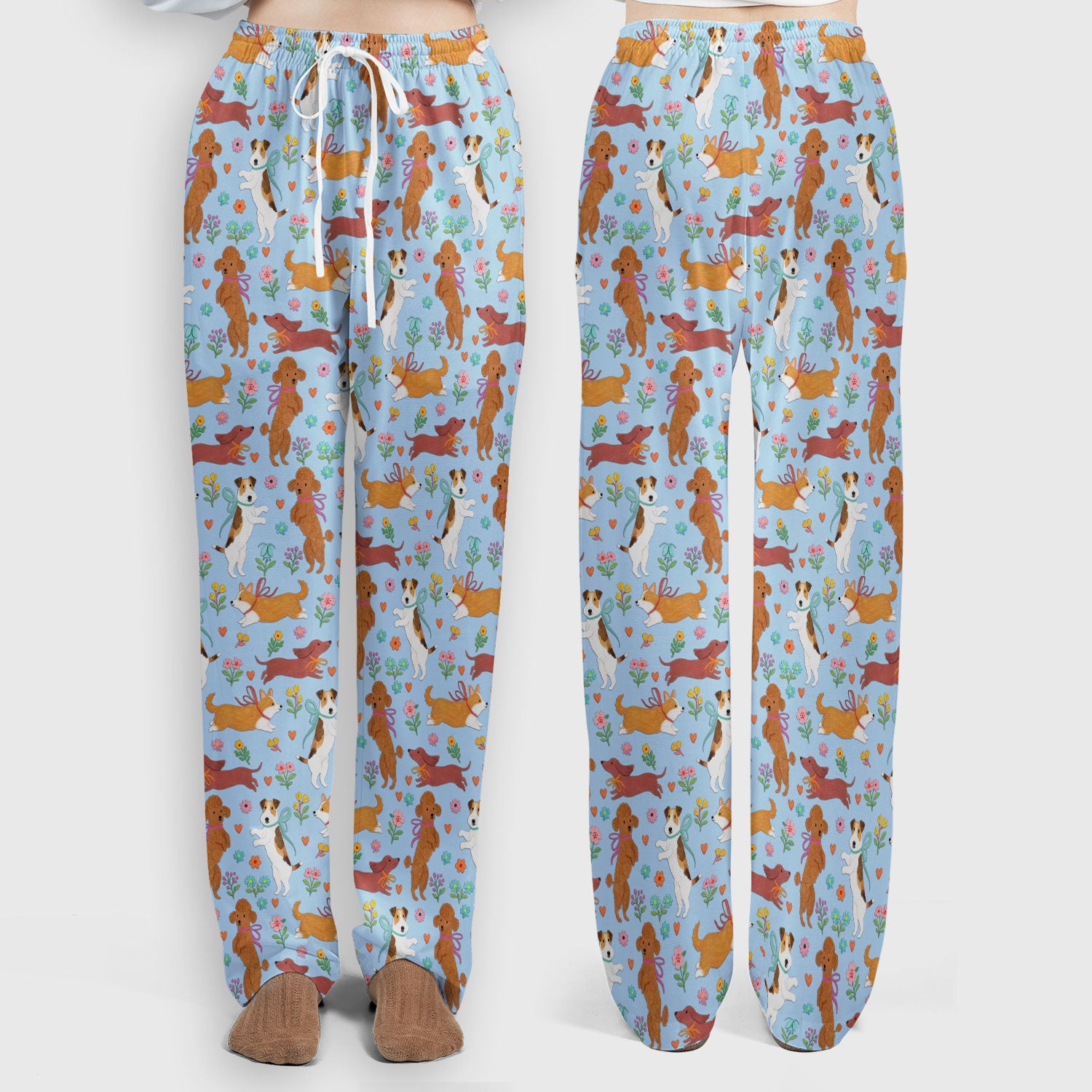 Cute Cartoon Dog Print Women's Scrub Set, Scrub Pants and V Neck Top