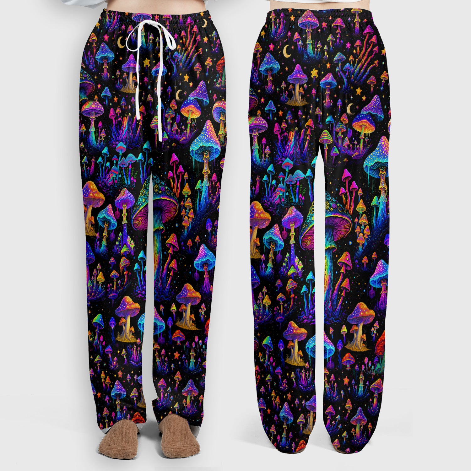 Neon Fantasy Mushroom Print Scrub Set, Scrub Pants and V Neck Top