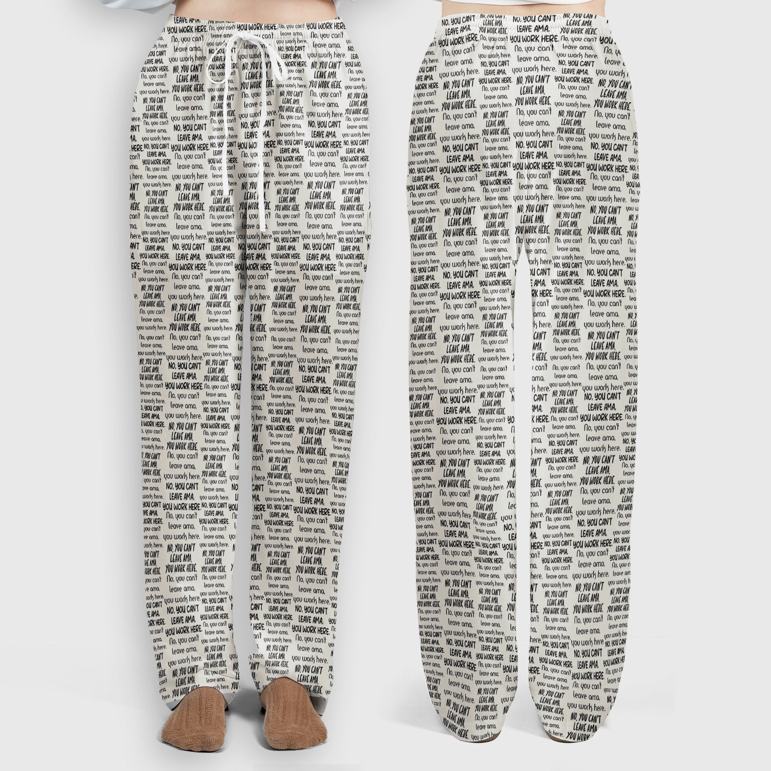 Funny Repeating Nurse Work Quote Text Pattern Scrub Set, Scrub Pants and V Neck Top