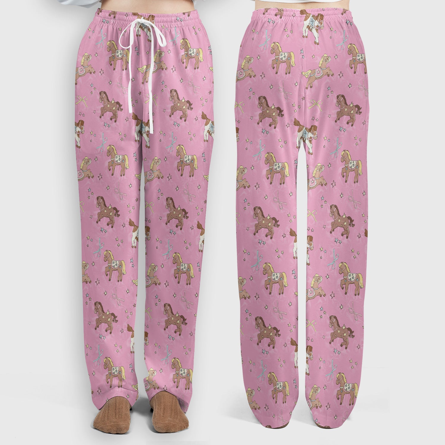 Cute Pony Star Pattern Scrub Set, Breathable Med Uniform