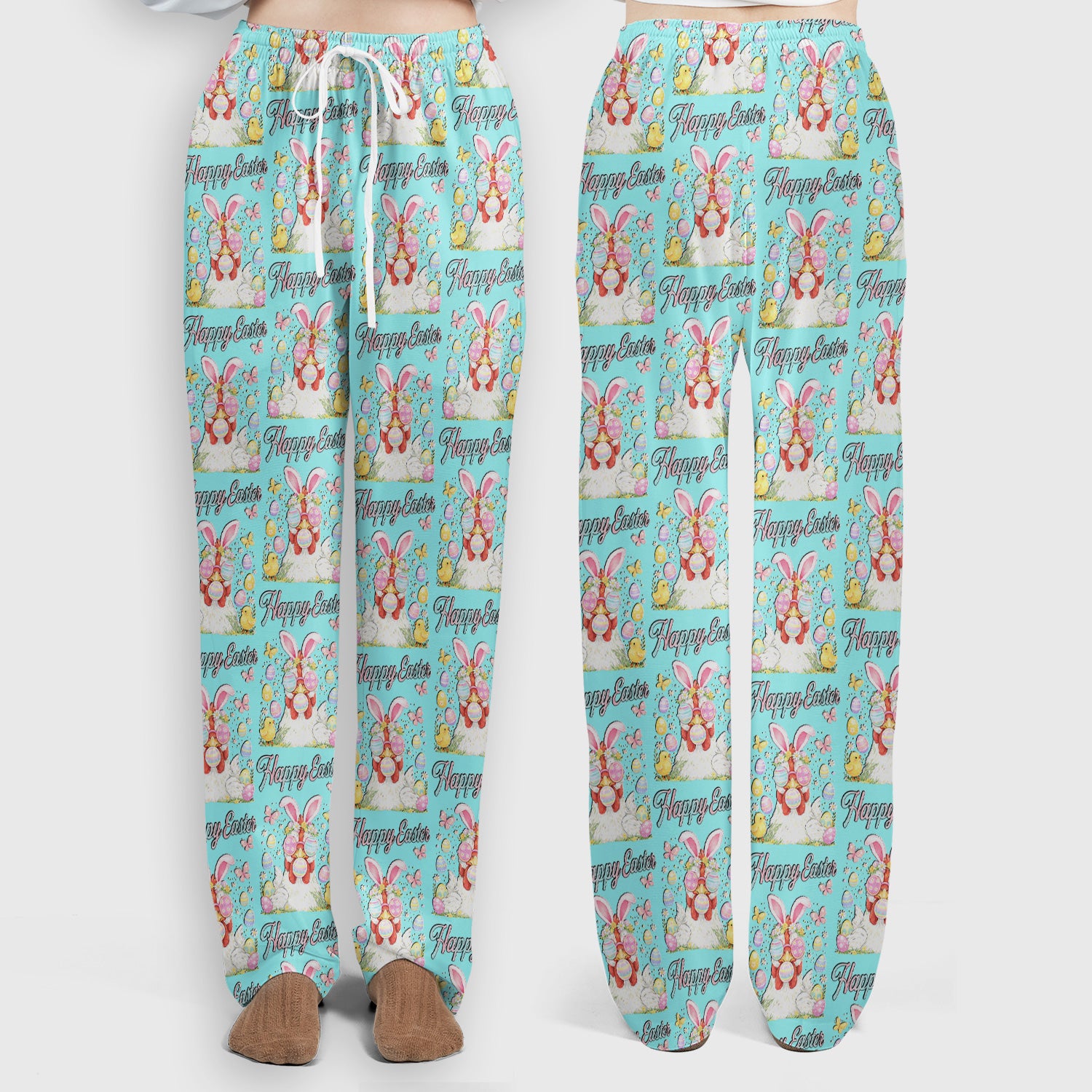Happy Easter Bunny Eggs Pattern Scrub Set, Scrub Pants and V Neck Top