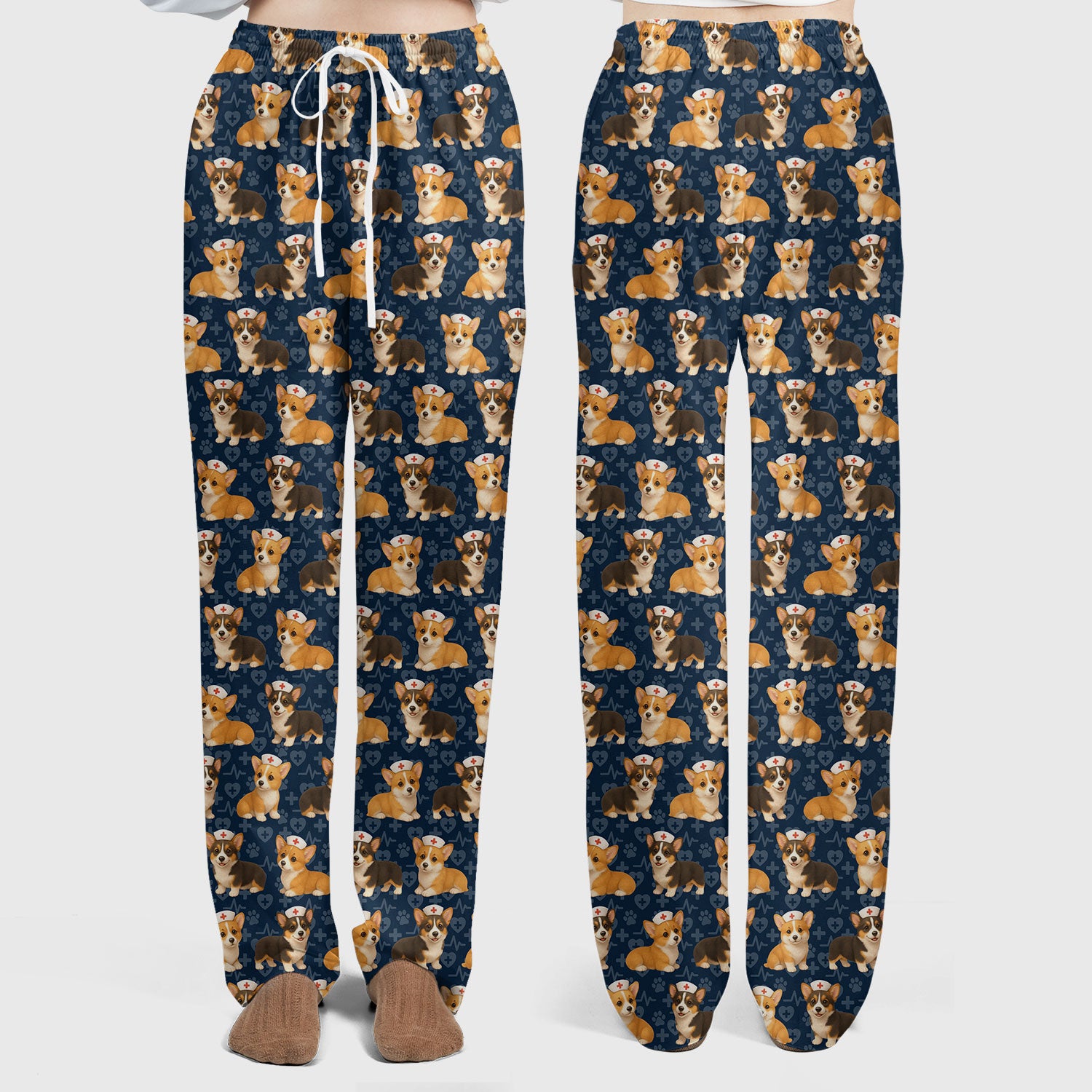 Christmas Corgi Scrubs Pattern for Women - Cute Dog Scrubs Top & Pants Set - Festive Nurse Holiday Print Medical Scrubs