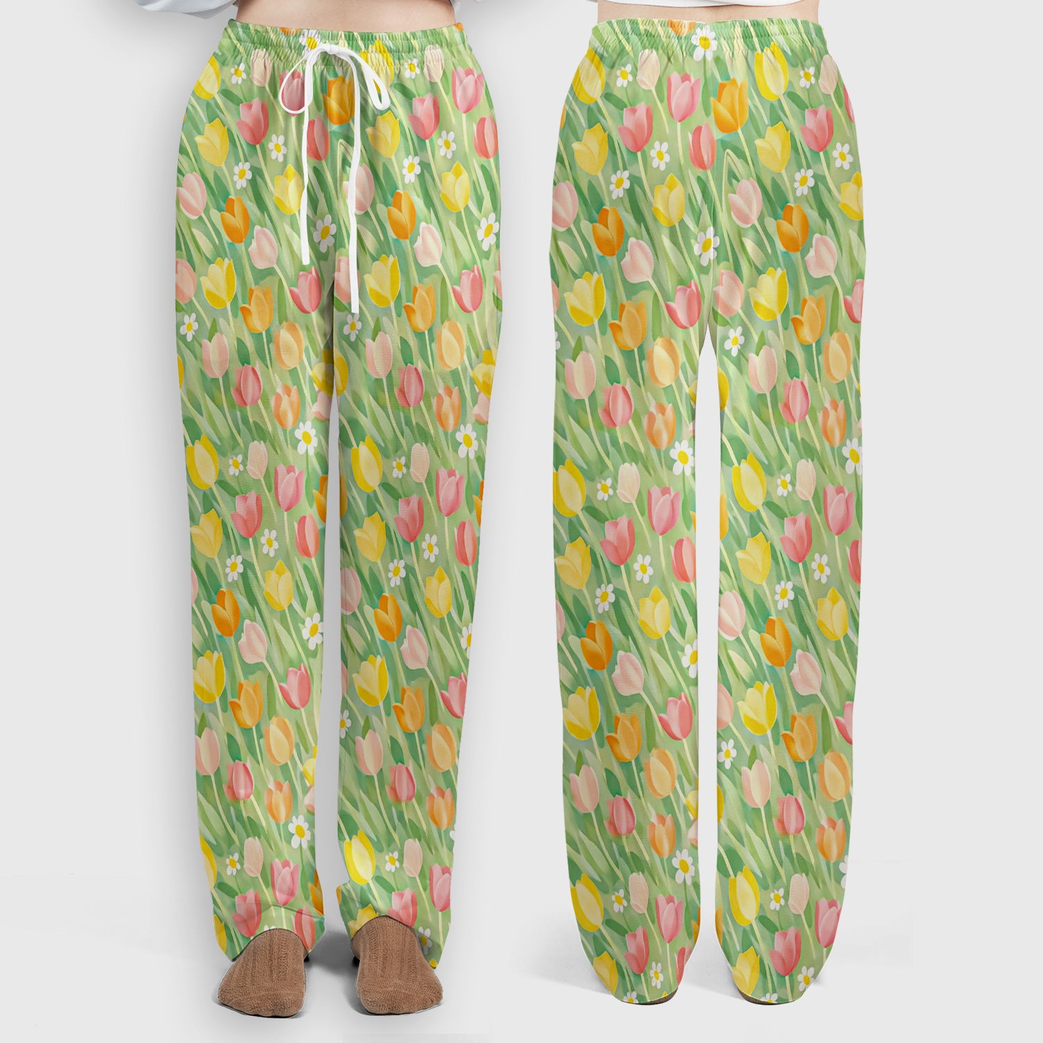 Cheerful Tulip Meadow Print Scrub Set, Women's Scrub Sets
