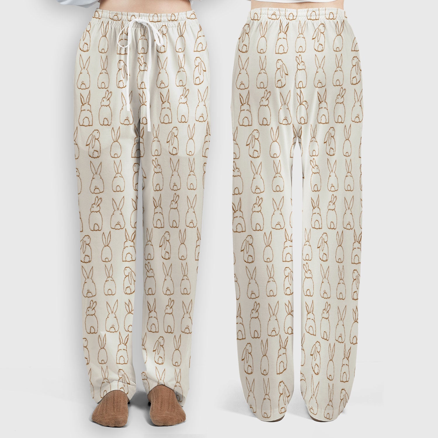 Cartoon Bunny Line Art Pattern Medical Scrub Set, Breathable Med Uniform