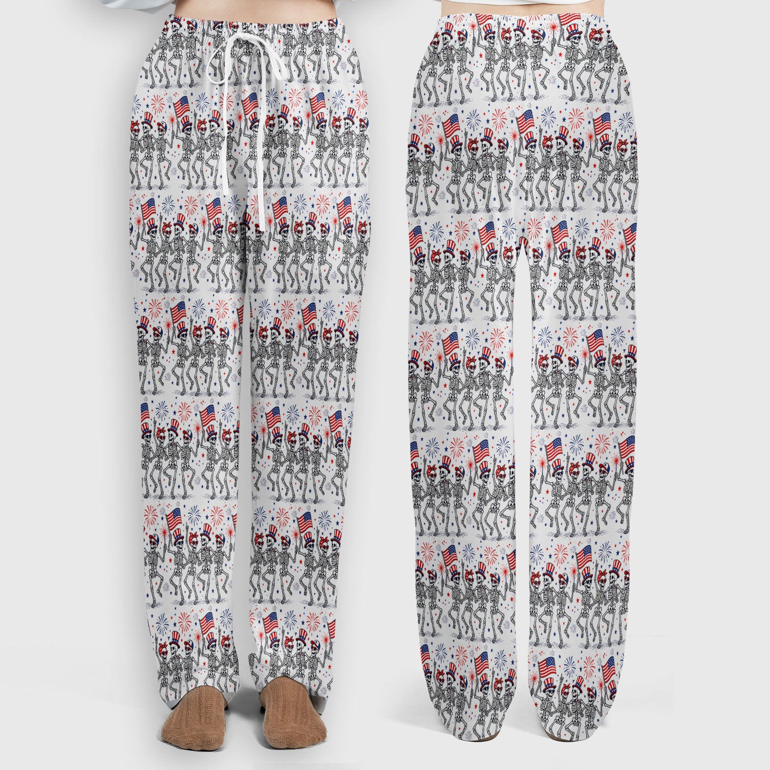 Funny Patriotic Skeleton Pattern, July 4 Medical Scrub Set, Scrub Pants and V Neck Top