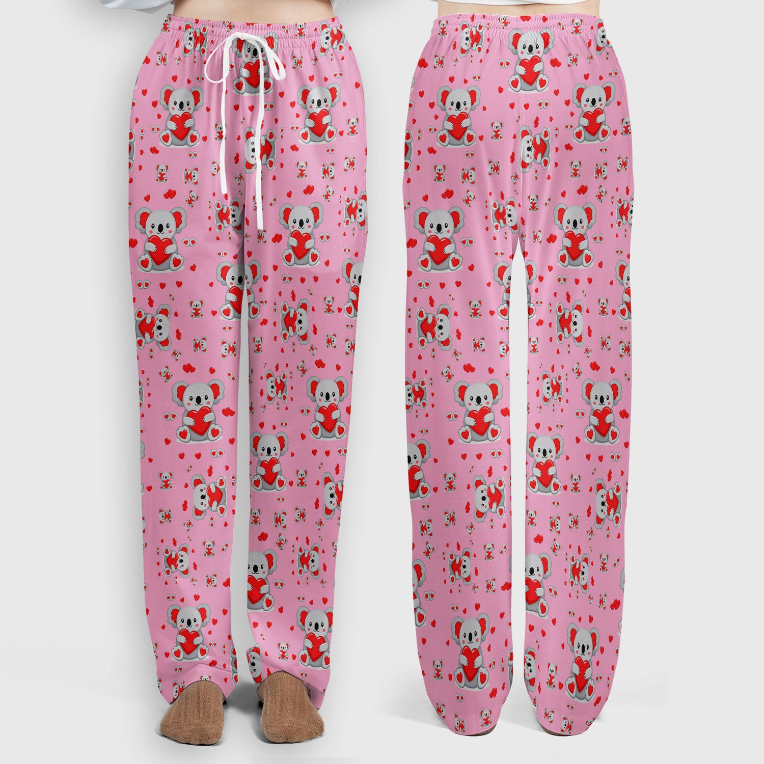 Valentine Cute Koala Heart Pattern Medical Outfit, Women's Scrub Sets