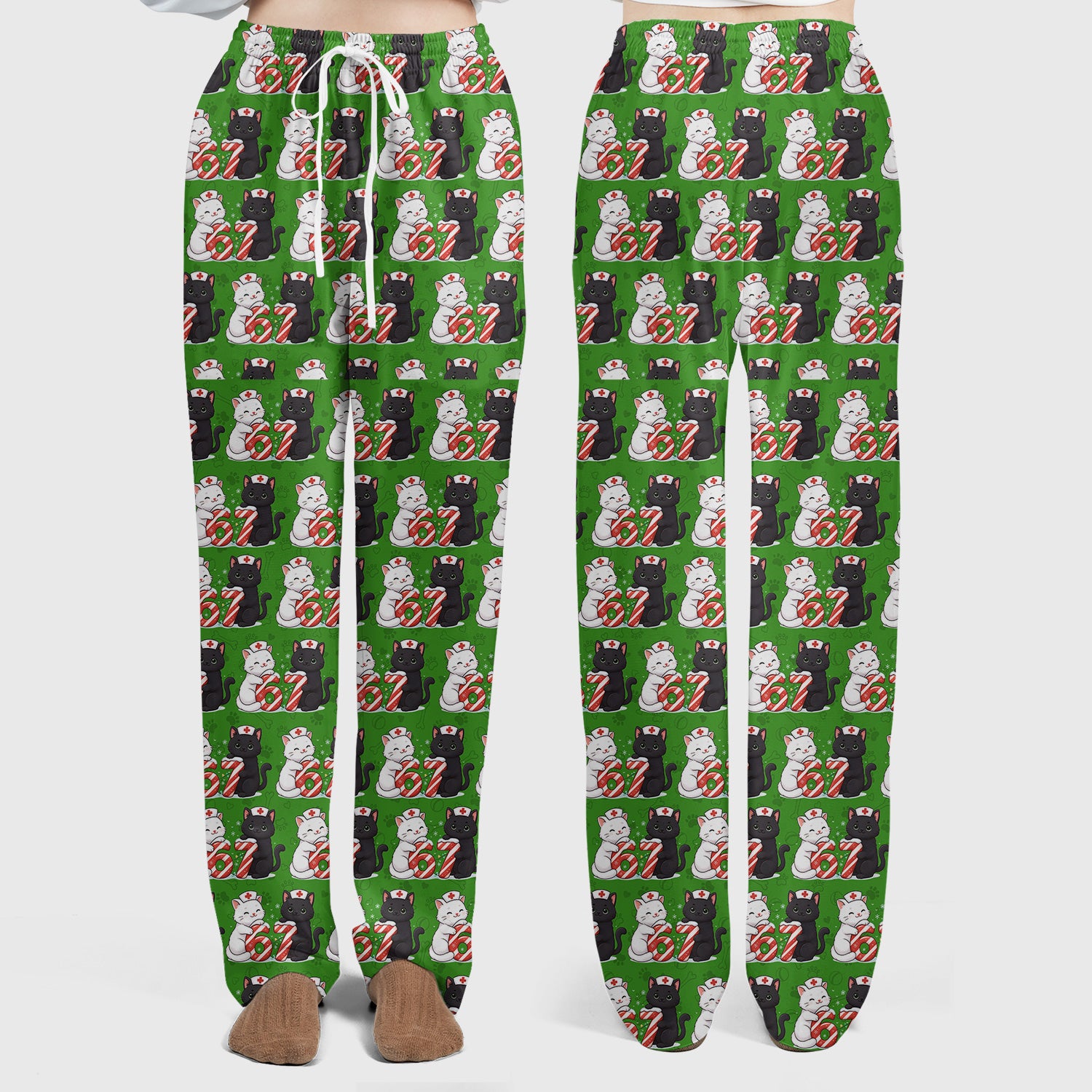 Xmas Cat Pattern Scrub Set, Christmas Nurse Six Seven With Cat Scrub Shirt, Breathable Fabrics Nursing Uniform