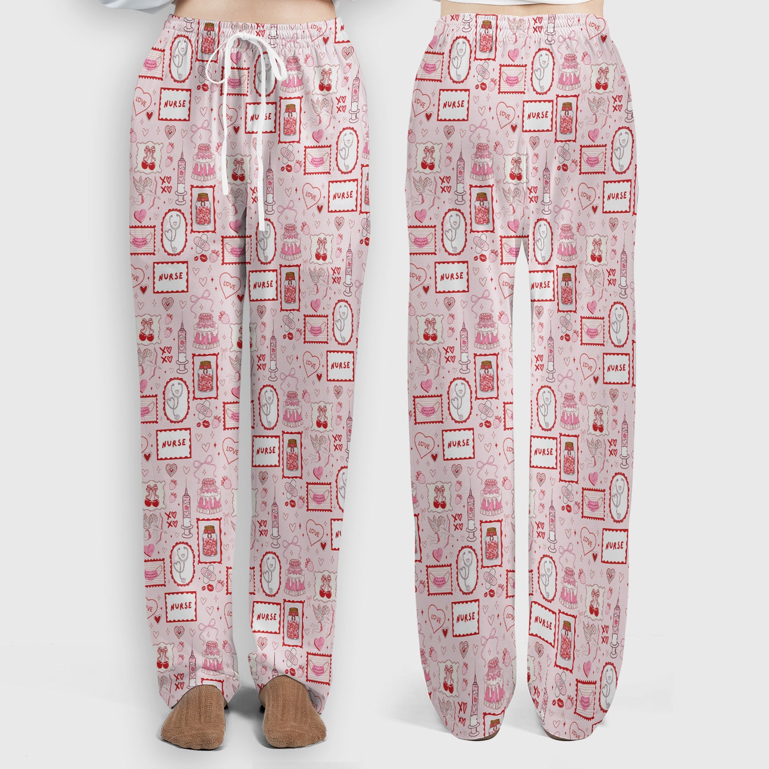 Nurse Icons Hearts Syringes Valentine Scrub Set, Scrub Pants and V Neck Top