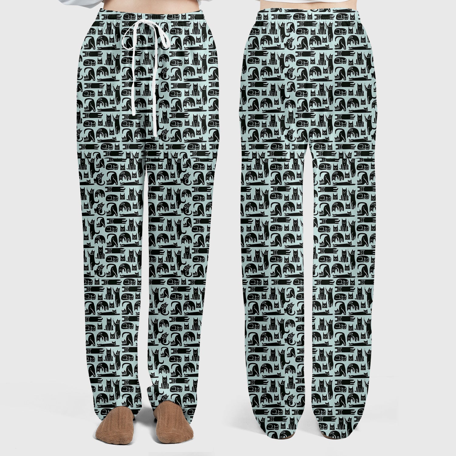 Cute Funny Cat Poses Print Scrub Sets, Scrub Pants and V Neck Top
