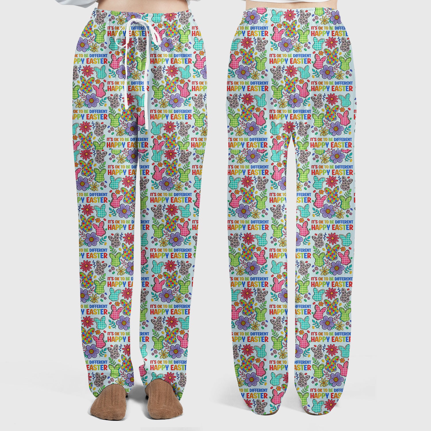 Happy Easter Bunny Floral Print Scrub Set, Breathable Med Uniform