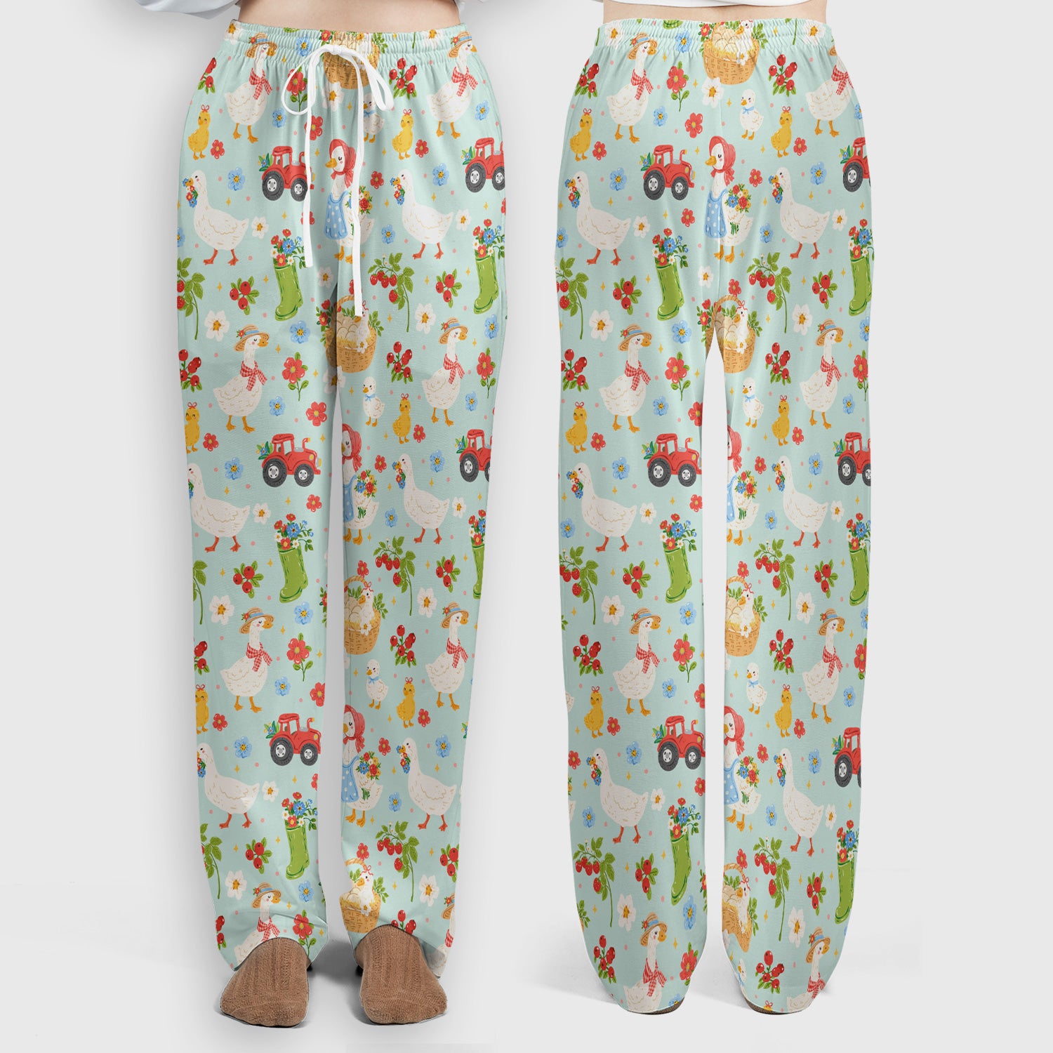 Farm Duck Chicken Tractor Flower Basket Scrub Top, Breathable Fabrics Nursing Uniform