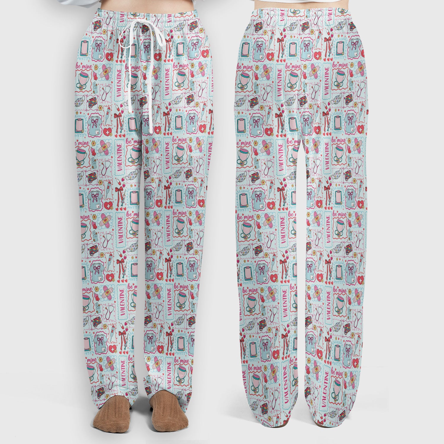 Valentine Medical Hearts Bandages Syringes Scrub Set, Breathable Med Uniform