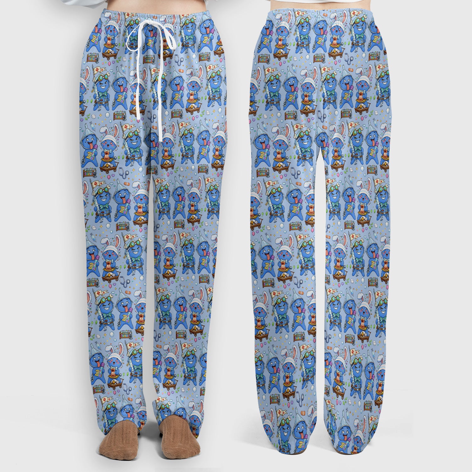 Cute Glove Doll Hospital Medical Cartoon Nurse Pattern Scrub Set, Women's Scrub Sets