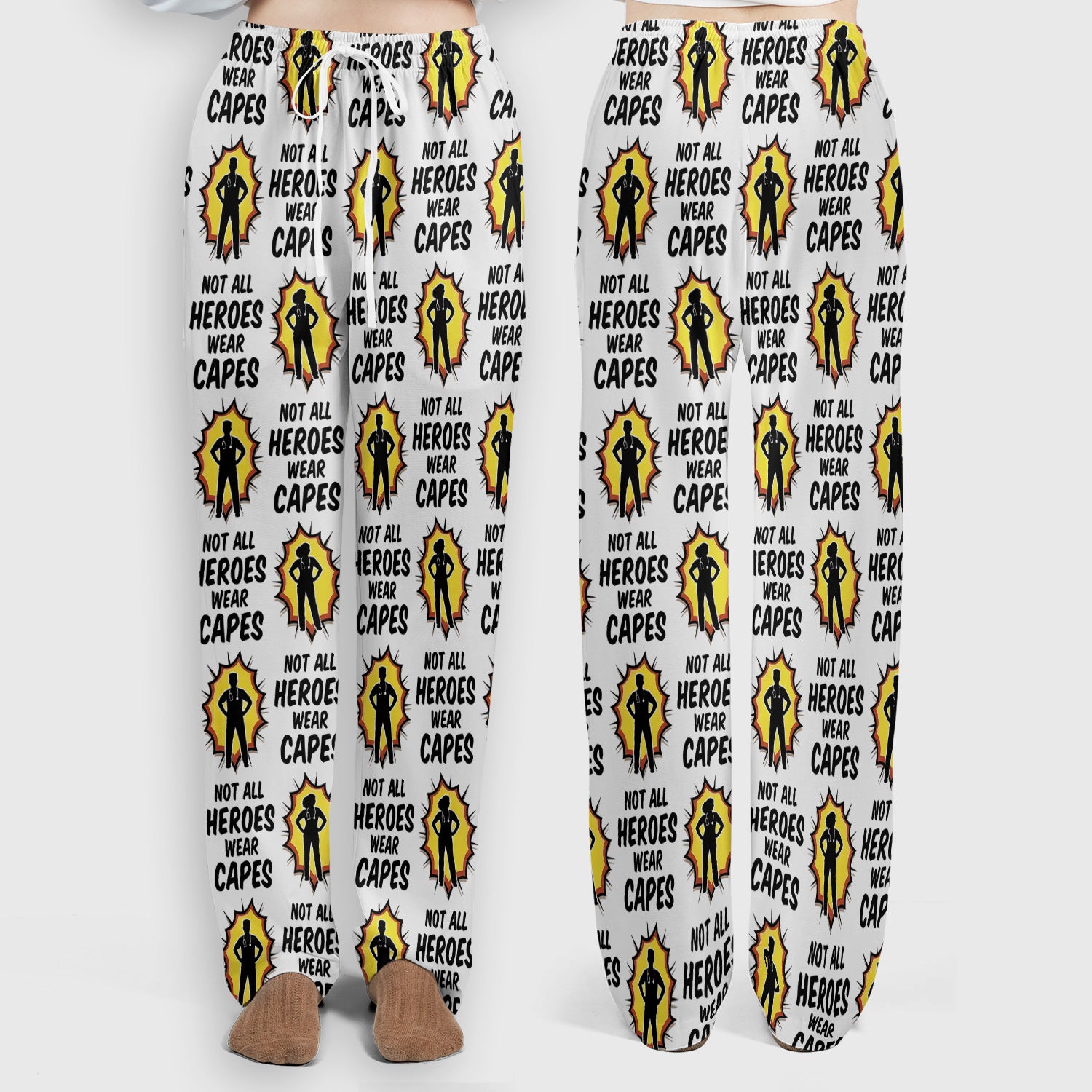 Not All Heroes Wear Capes Nurse Pattern Scrub Set, Scrub Pants and V Neck Top