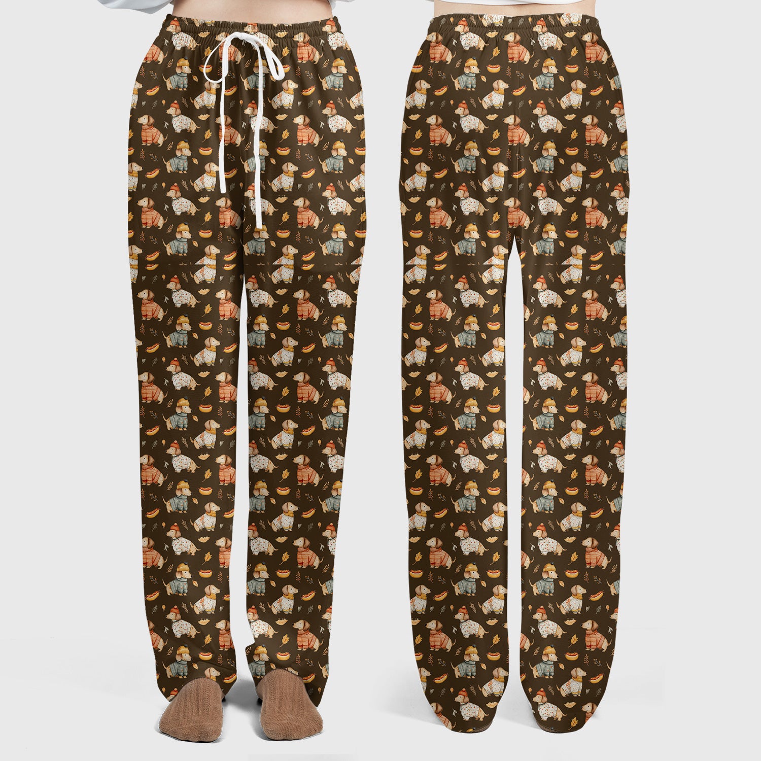 Autumn Dachshund Dog Sweater Print Scrub Set, Breathable Med Uniform