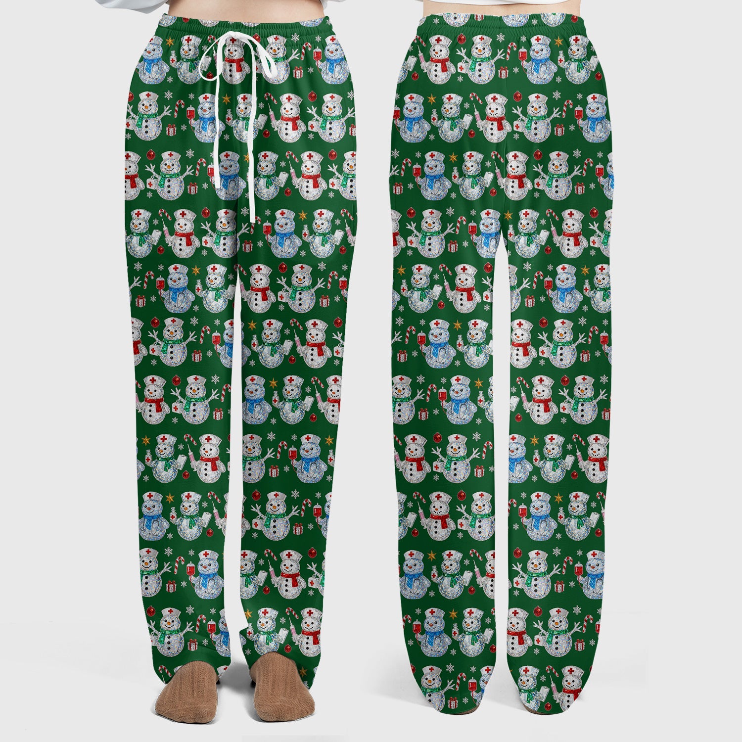 Nurse Snowman Christmas Scrub Set, Cute Holiday Medical Pattern Shirt For Women, Winter Snowflake Nursing Uniform