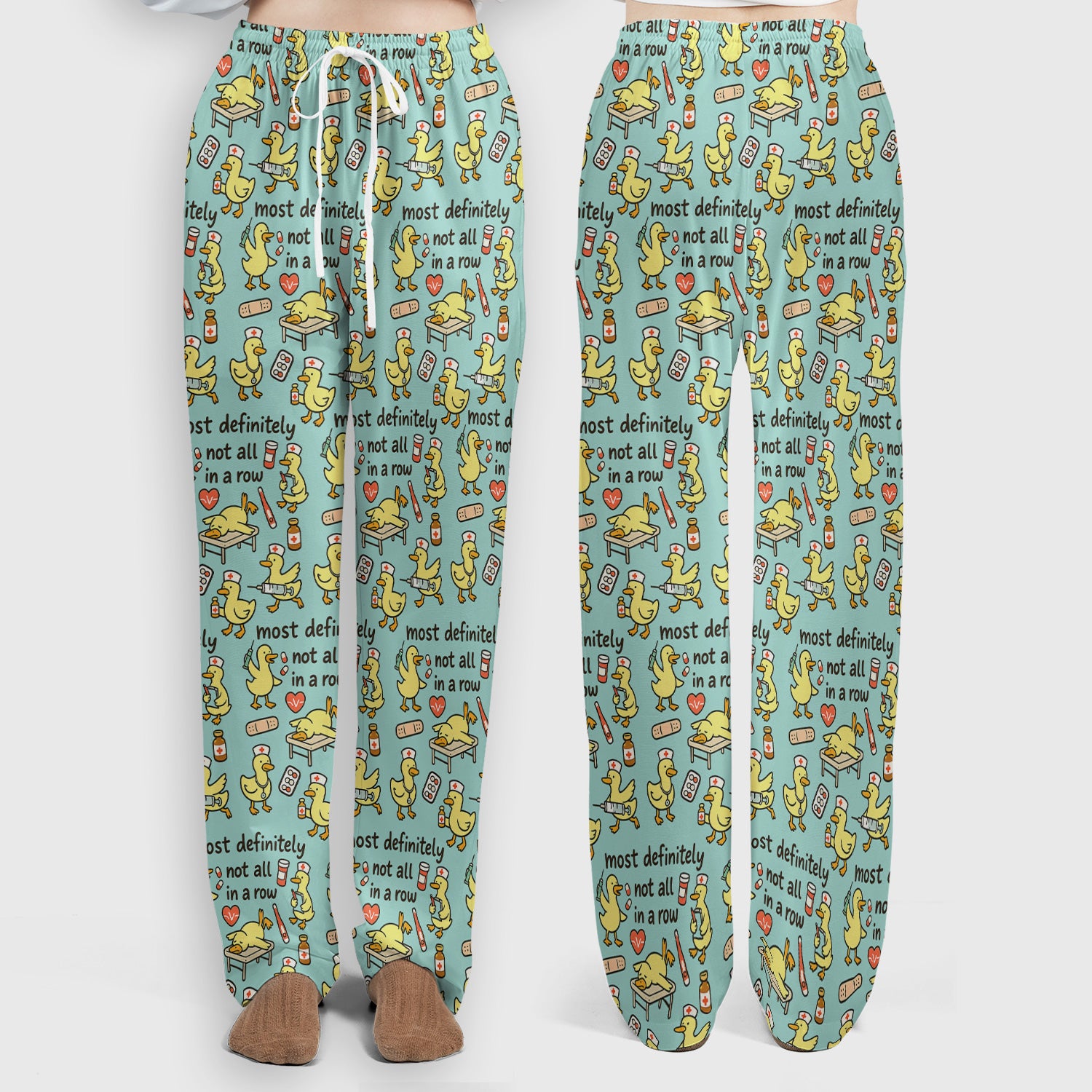 Funny Nurse Duck Medical Humor Pattern Scrub Set, Scrub Pants and V Neck Top