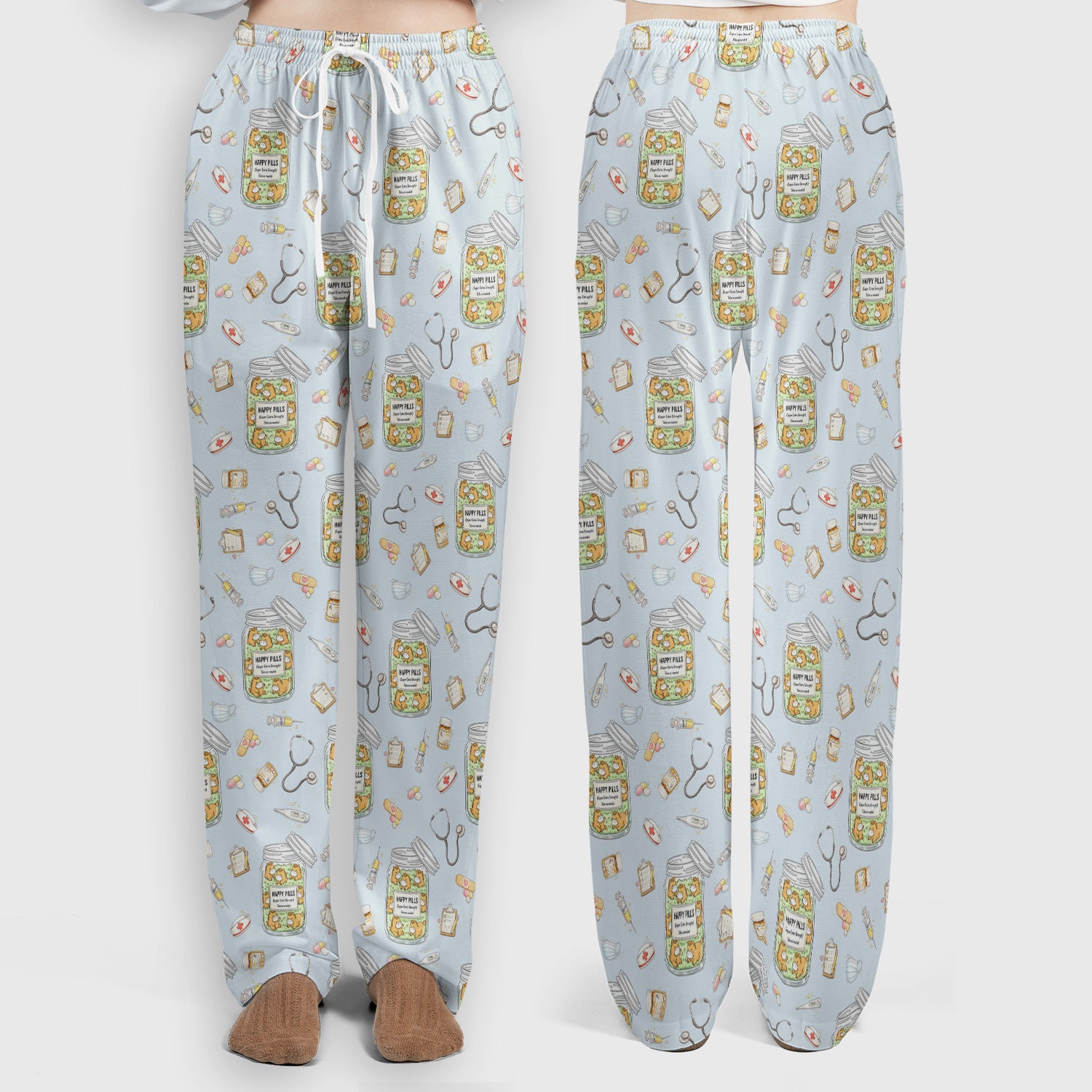 Happy Pills Horse Medical Print Women's Scrub Set, Scrub Pants and V-Neck Top