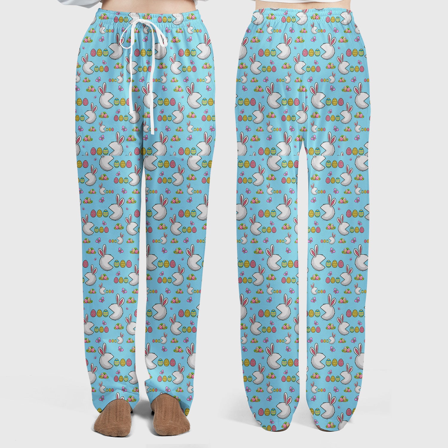 Easter Bunny and Colorful Eggs Print Scrub Set, Breathable Med Uniform