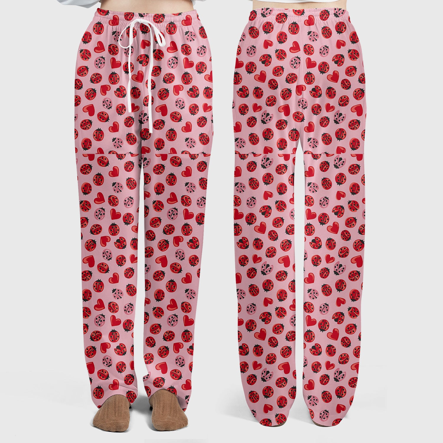 Cute Ladybug and Red Heart All Over Print Set, Women's Scrub Sets
