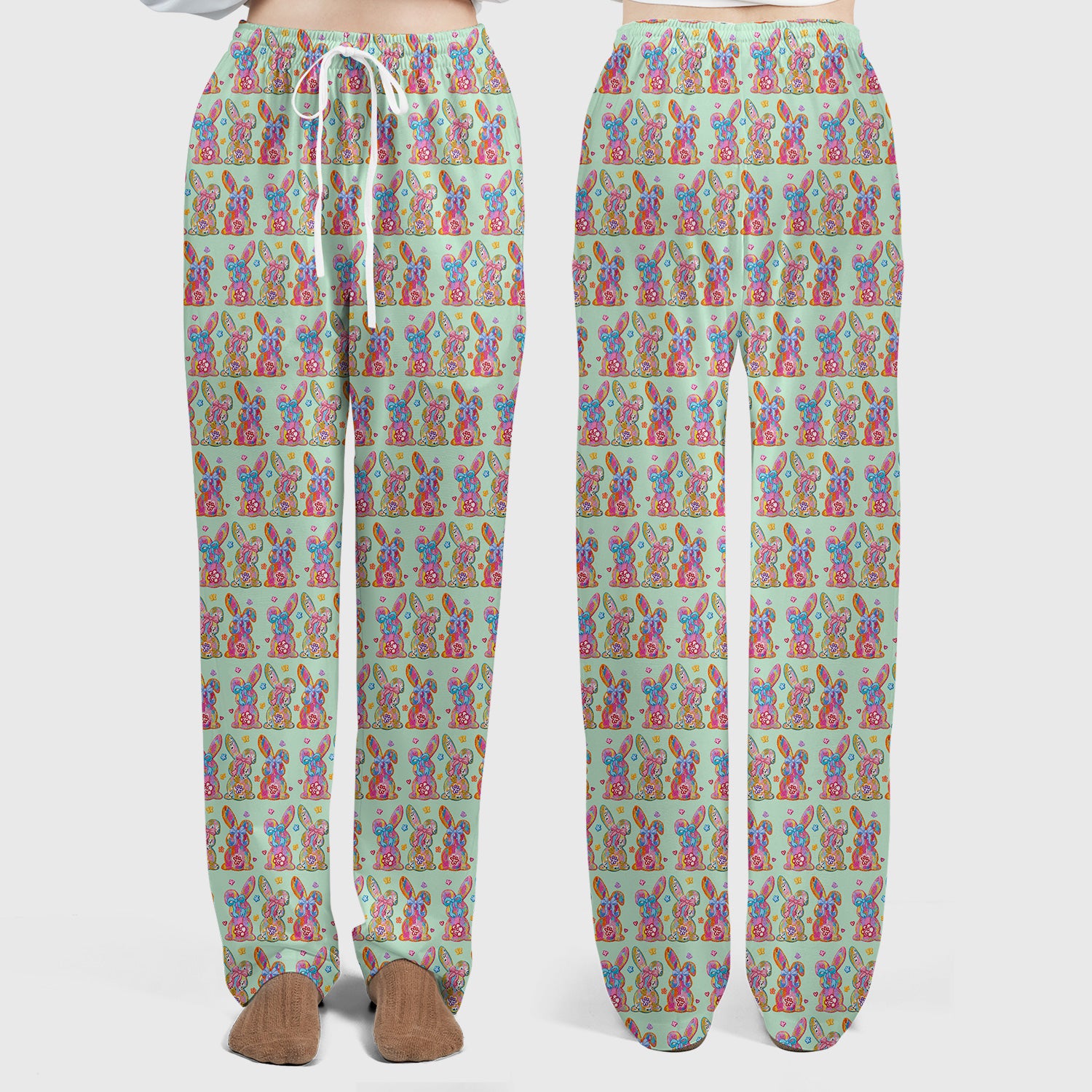 Cute Pastel Bunny Floral Pattern Scrub Set, Breathable Med Uniform