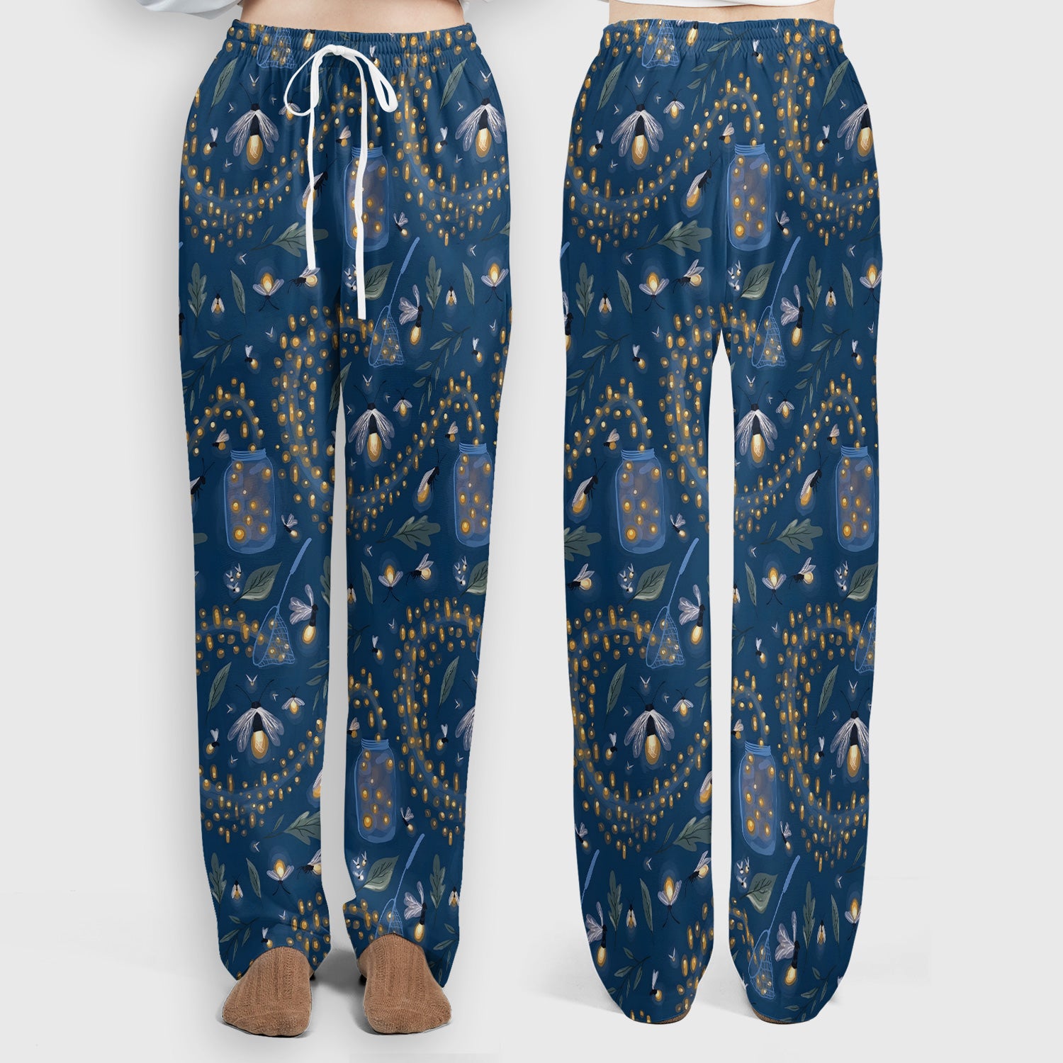 Cute Nurse Firefly Pattern Scrub Set, Scrub Pants and V Neck Top