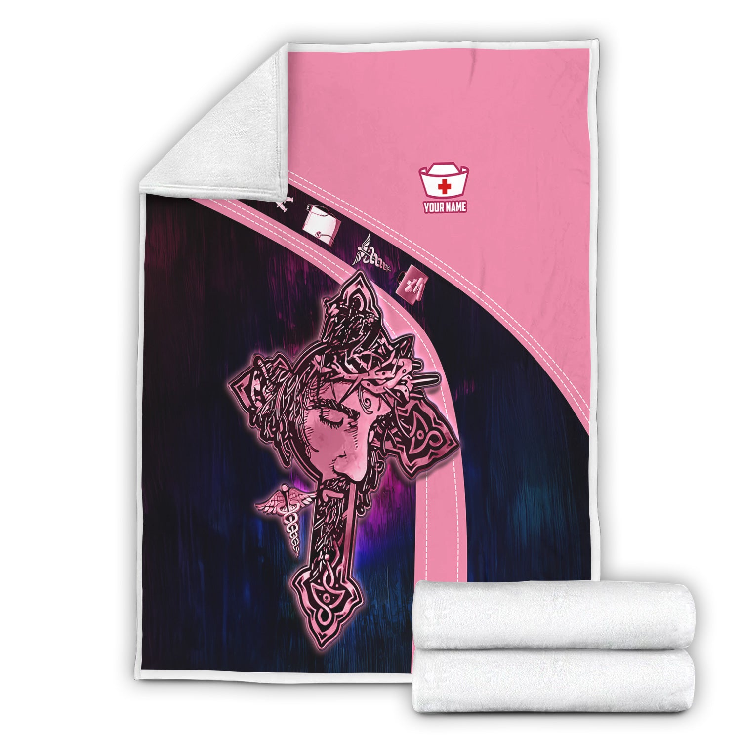 Personalized Christian Nurse Blanket - Jesus on the Cross Faith Graphic Design - Gift for RN LPN Healthcare Workers