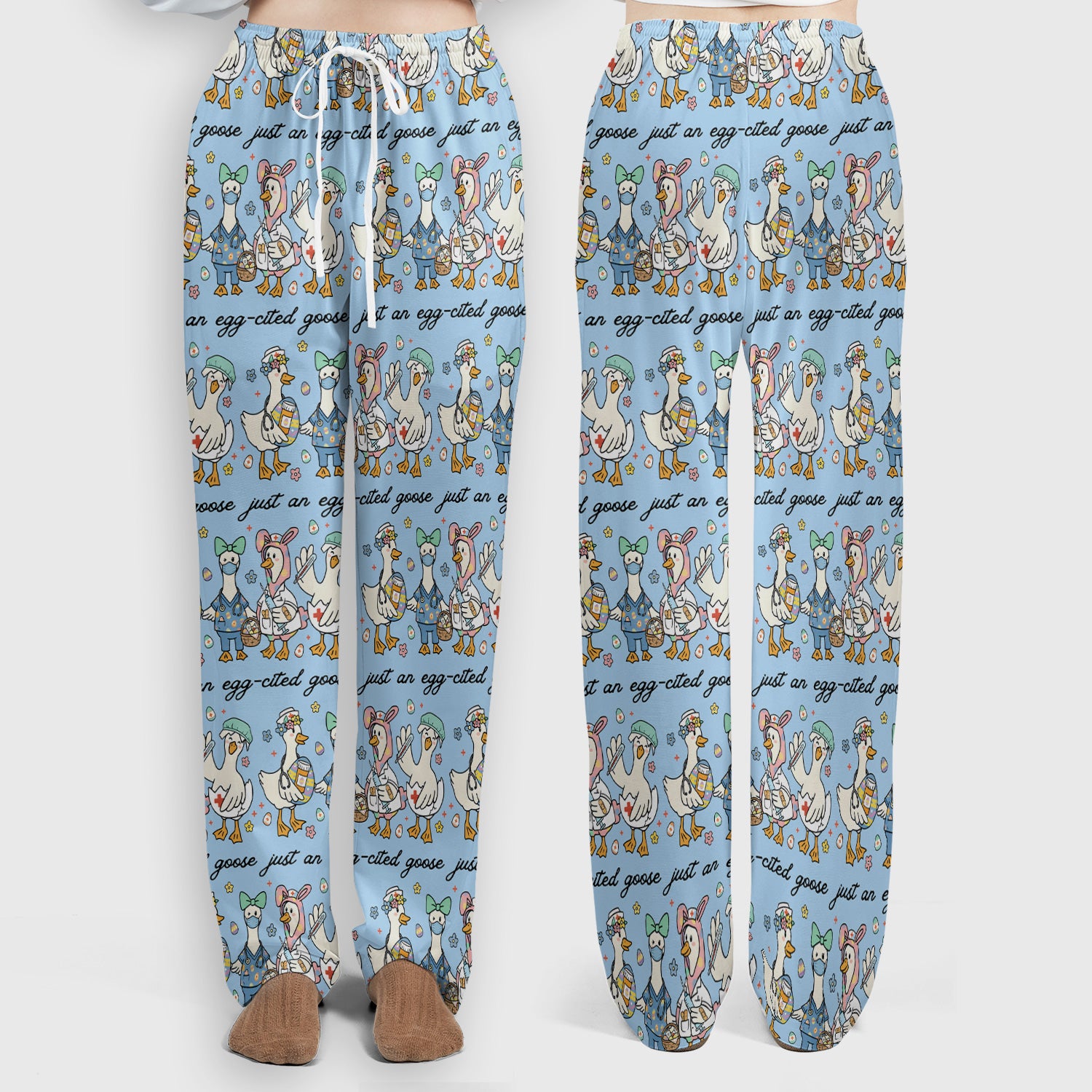 Funny Easter Nurse Goose Pattern Scrub Set, Scrub Pants and V Neck Top