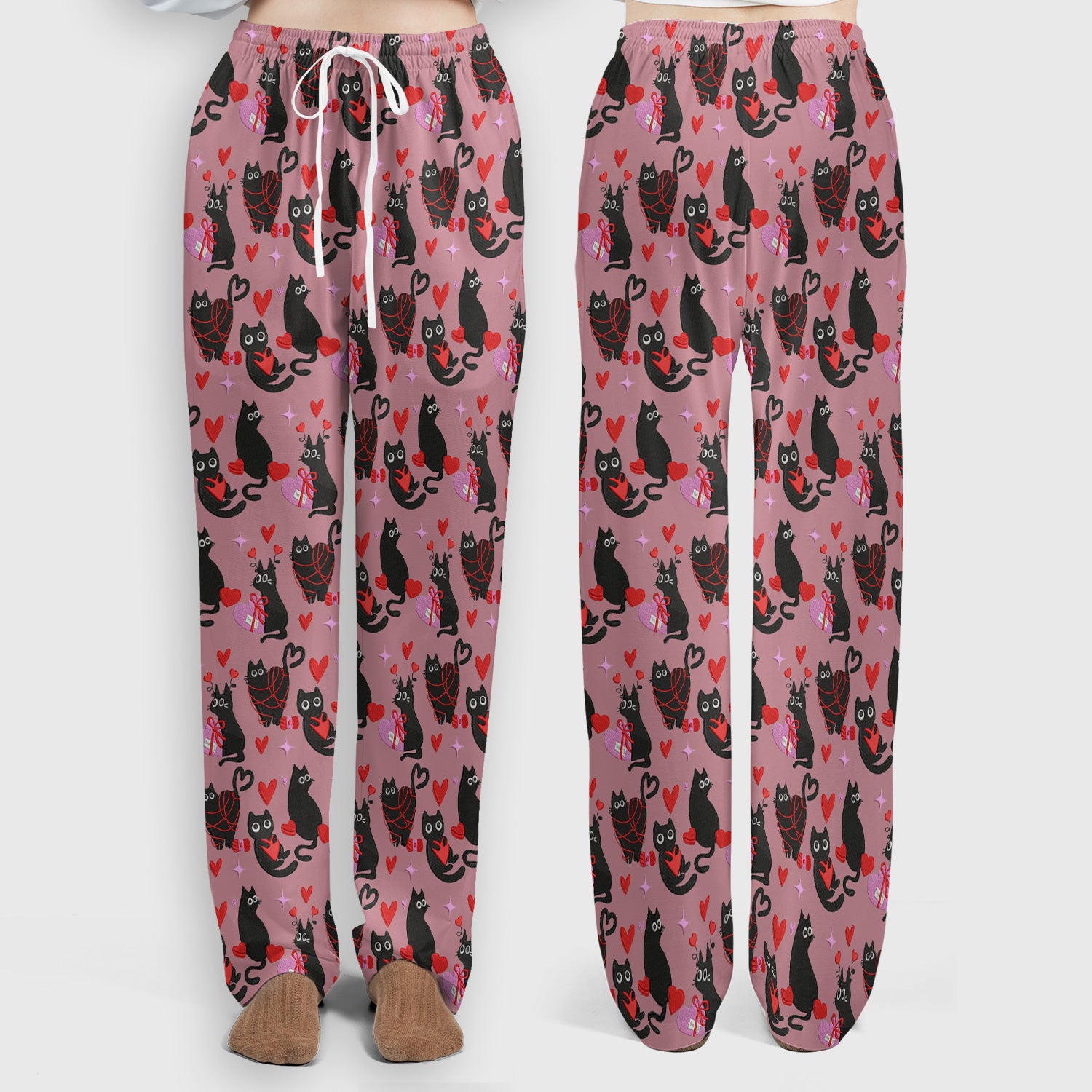 Valentine’s Day Scrub Set, Cute Black Cat With Heart Pattern Nurse Shirt, Breathable Fabrics Nursing Uniform