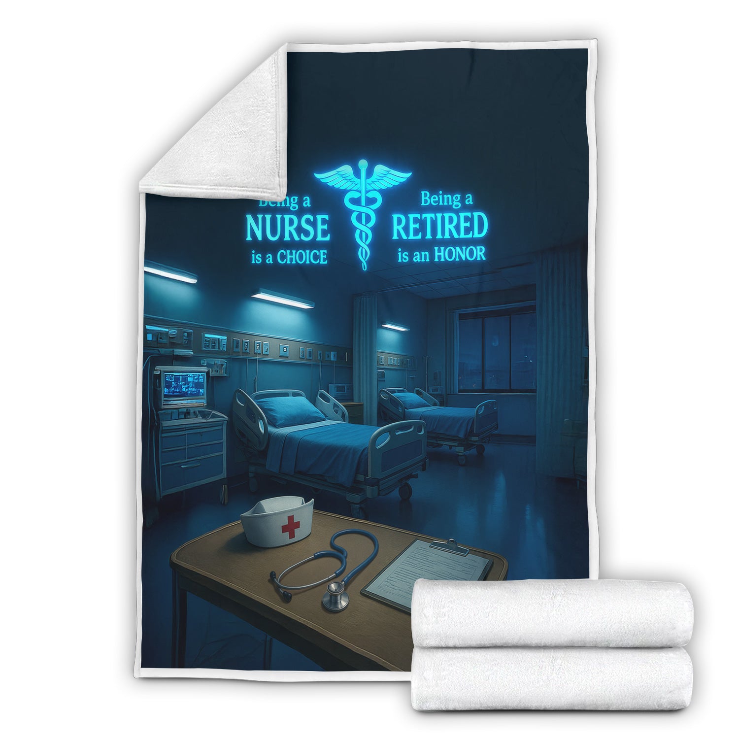 Personalized Nurse Retirement Throw Blanket - Hospital Room Glow Design with Heartfelt Message - Gift for RN LPN CNA Medical Staff