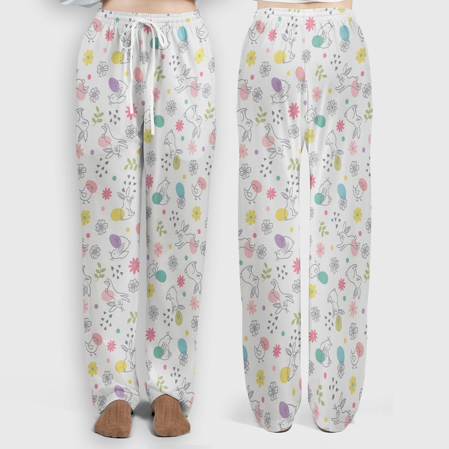 Whimsical Easter Bunny Eggs Pattern Scrub Set, Scrub Pants and V Neck Top