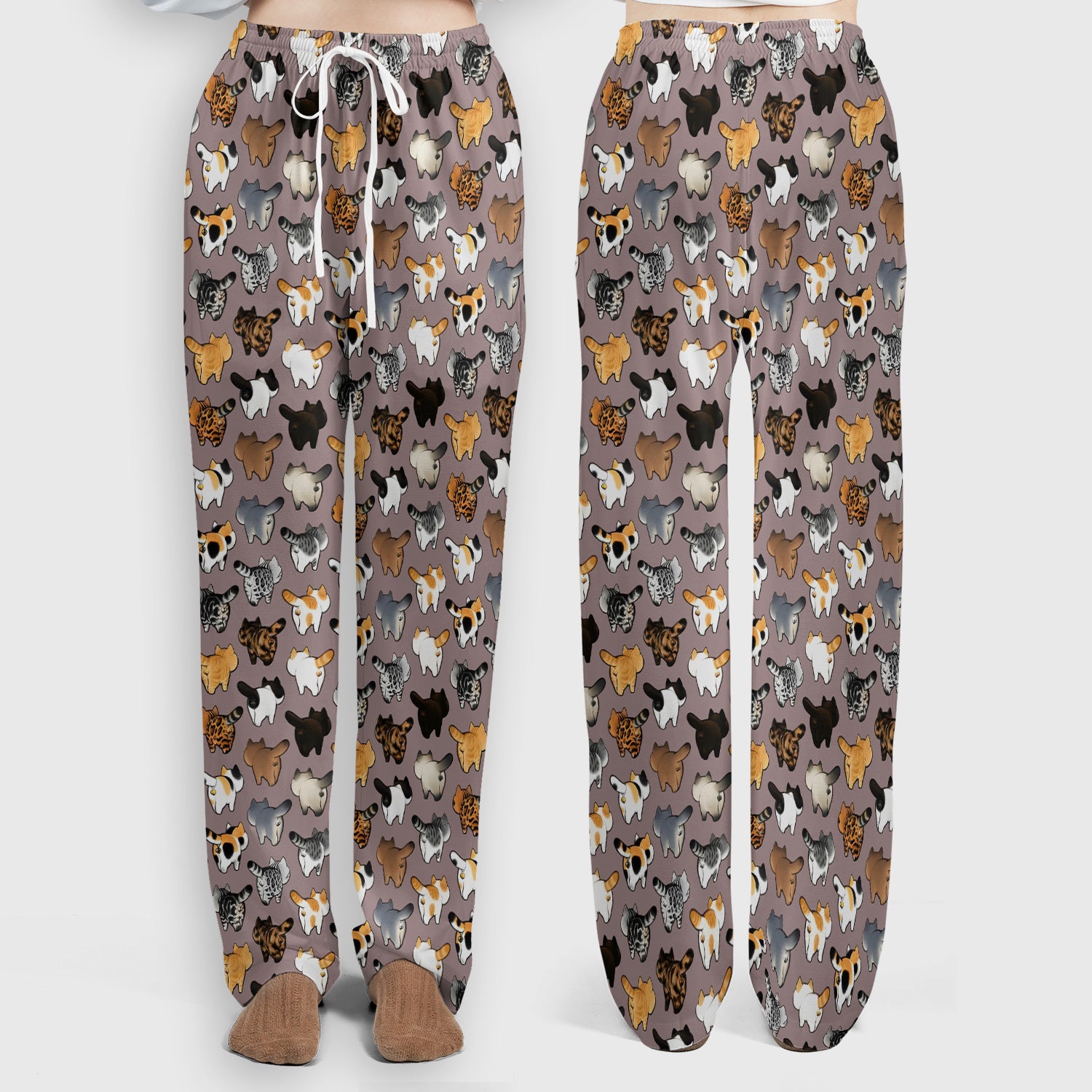 Cat Butt Pattern Medical Scrub Set, Breathable Fabrics Nursing Uniform