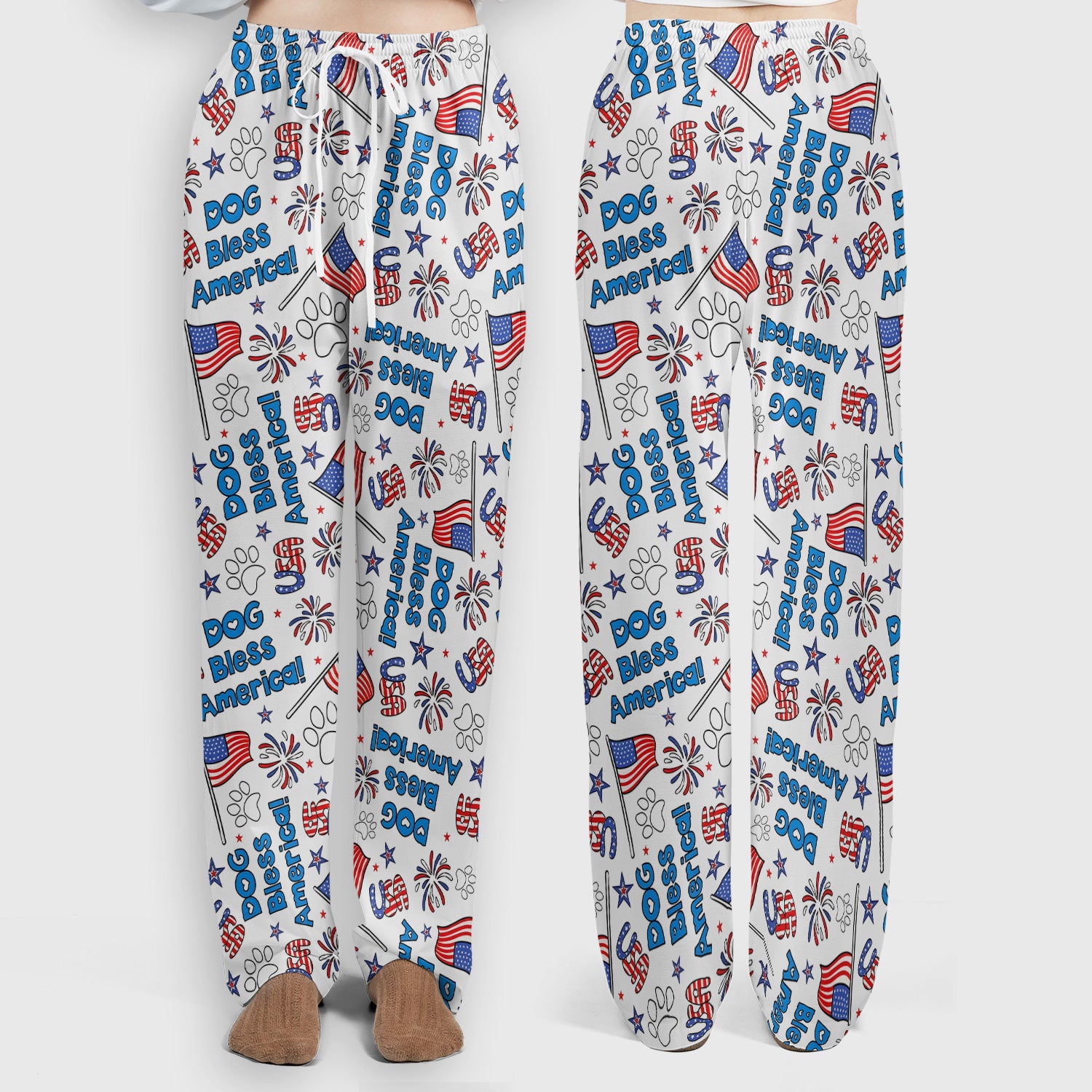 Funny Patriotic Dog Bless America Flag Pattern Scrub Set, Scrub Pants and V Neck Top