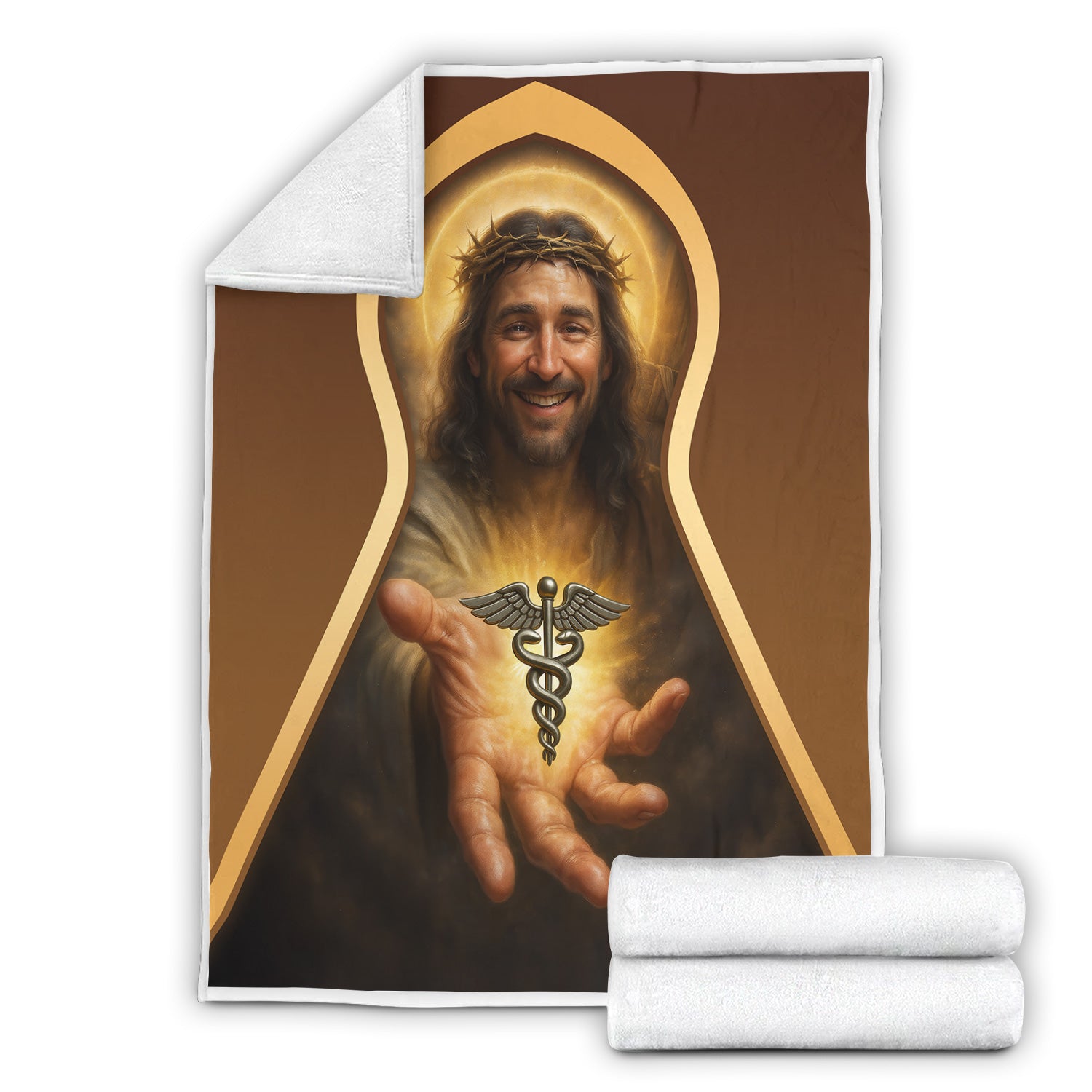 Personalized Religious Nurse Throw Blanket -Inspirational Jesus Medical Symbol Design - Christian Gift for RN CNA LPN Healthcare Workers