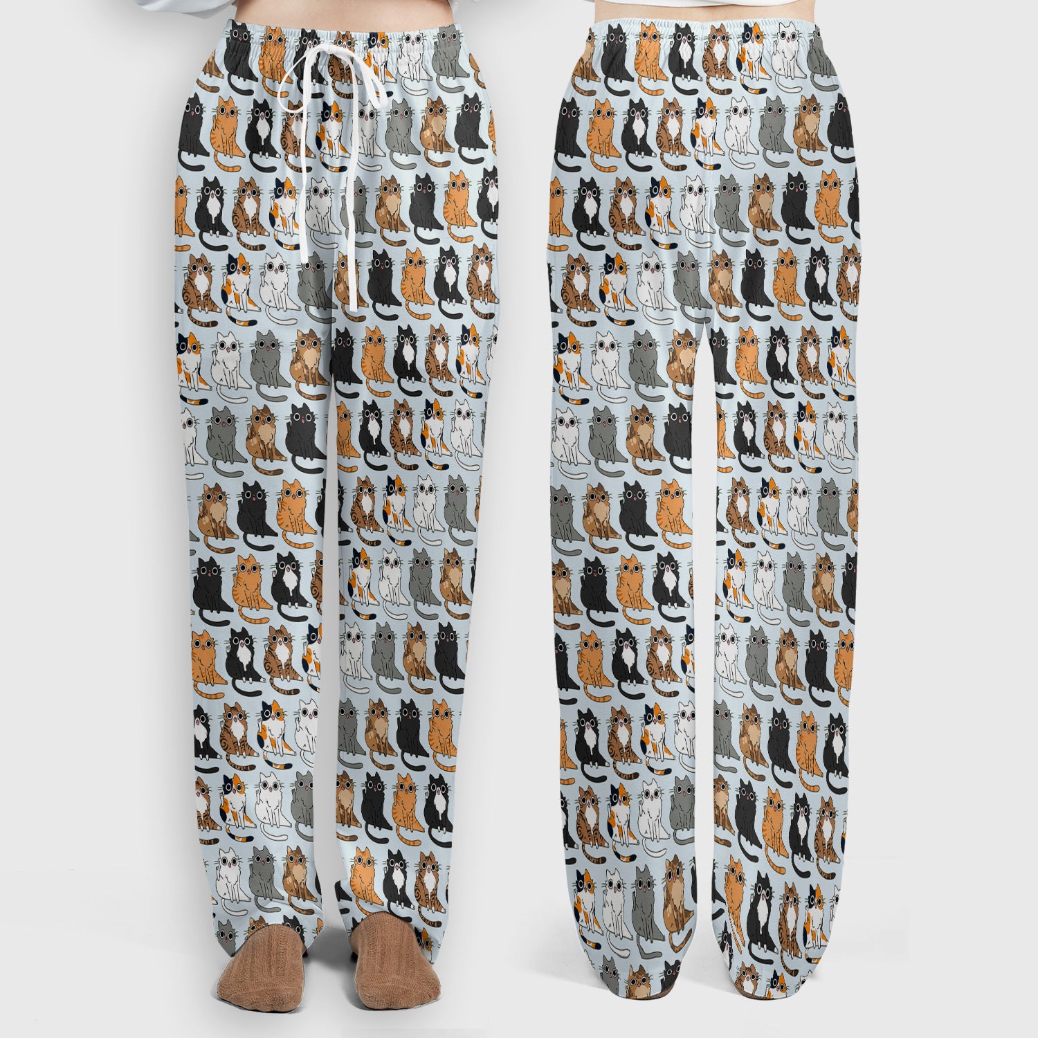 Cute Cartoon Cat Pattern Women's Scrub Set, Scrub Pants and V Neck Top