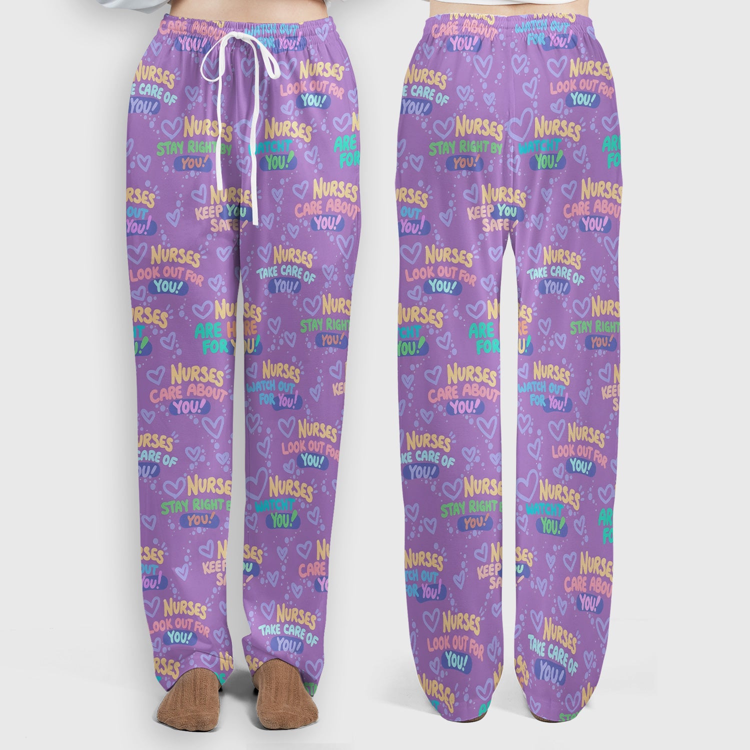 Inspirational Nurse Quote Care Message Pattern Scrub Set, Scrub Pants and V Neck Top