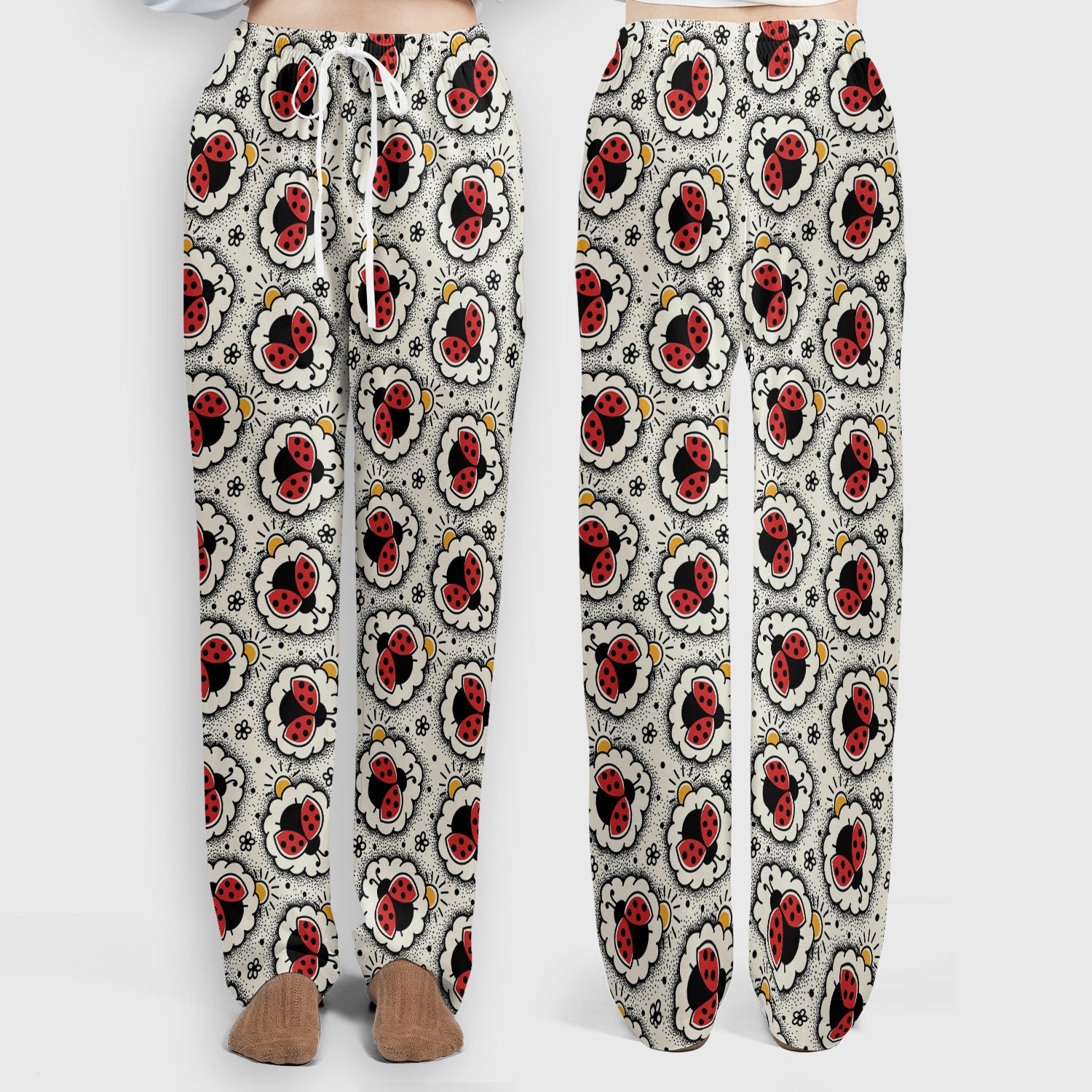 Cute Ladybug in Floral Frame Pattern Scrub Set, Breathable Med Uniform