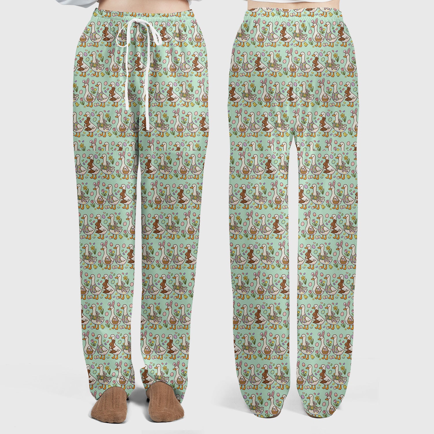 Easter Theme Duck and Bunny Egg Floral Print Scrub Set, Breathable Med Uniform