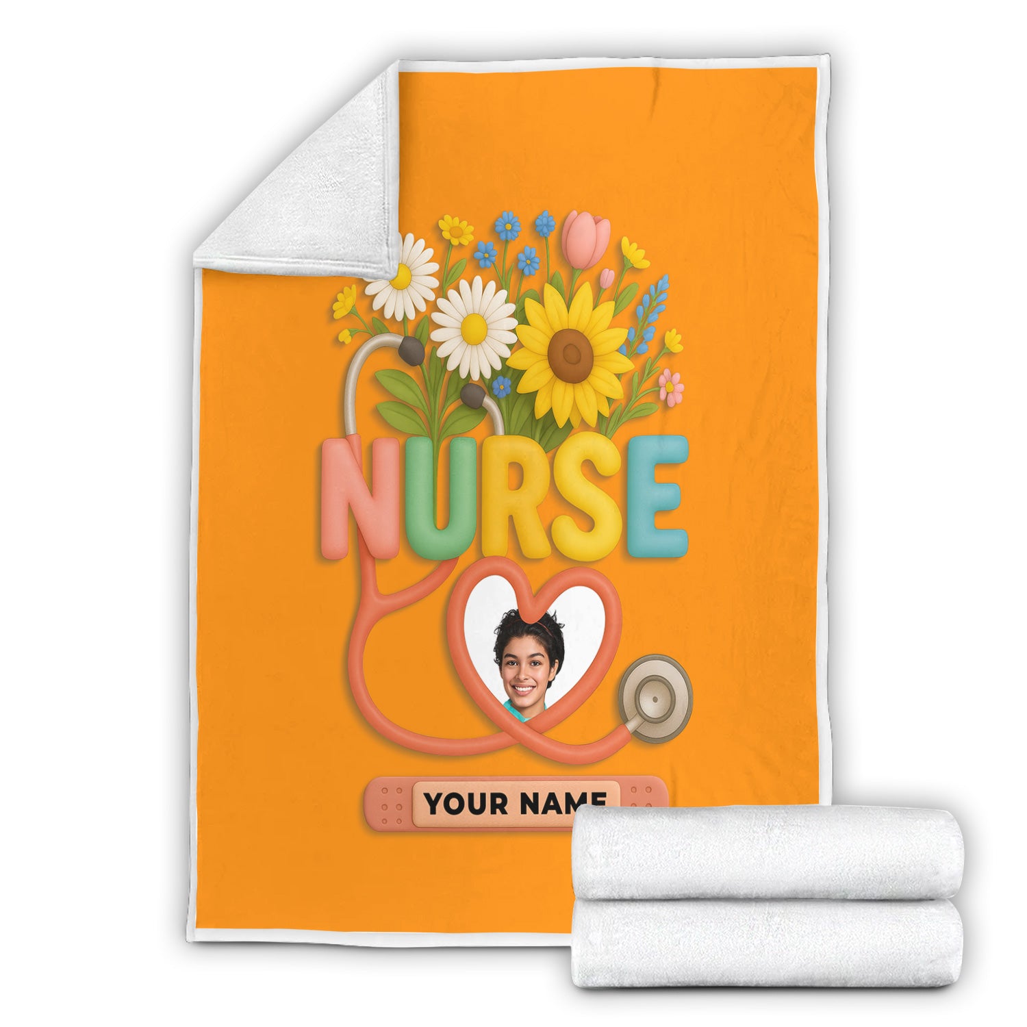 Personalized Nurse Floral Graduation Blanket - Custom Photo & Name with Stethoscope for RN LPN CNA Gift - Multiple Color Options Available Keepsake